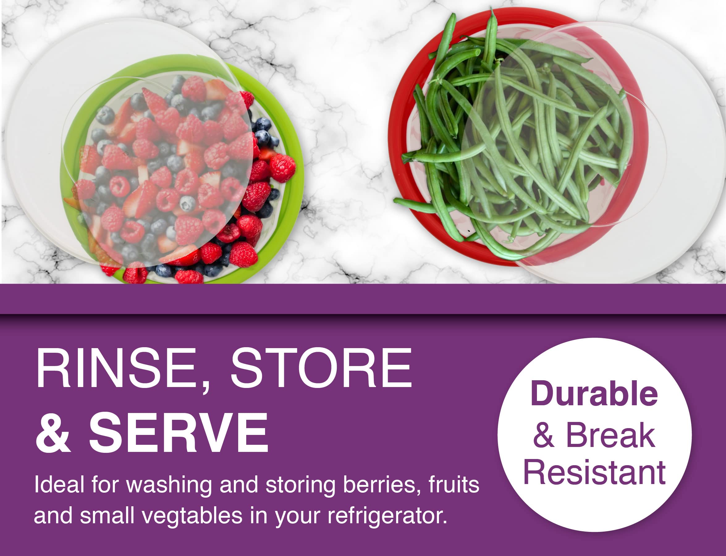 Arrow Home Products Berry Bowl & Berry Colander Set - Fruit Strainer Container With Lid, Rinse Store & Serve - Made In Usa, Dish