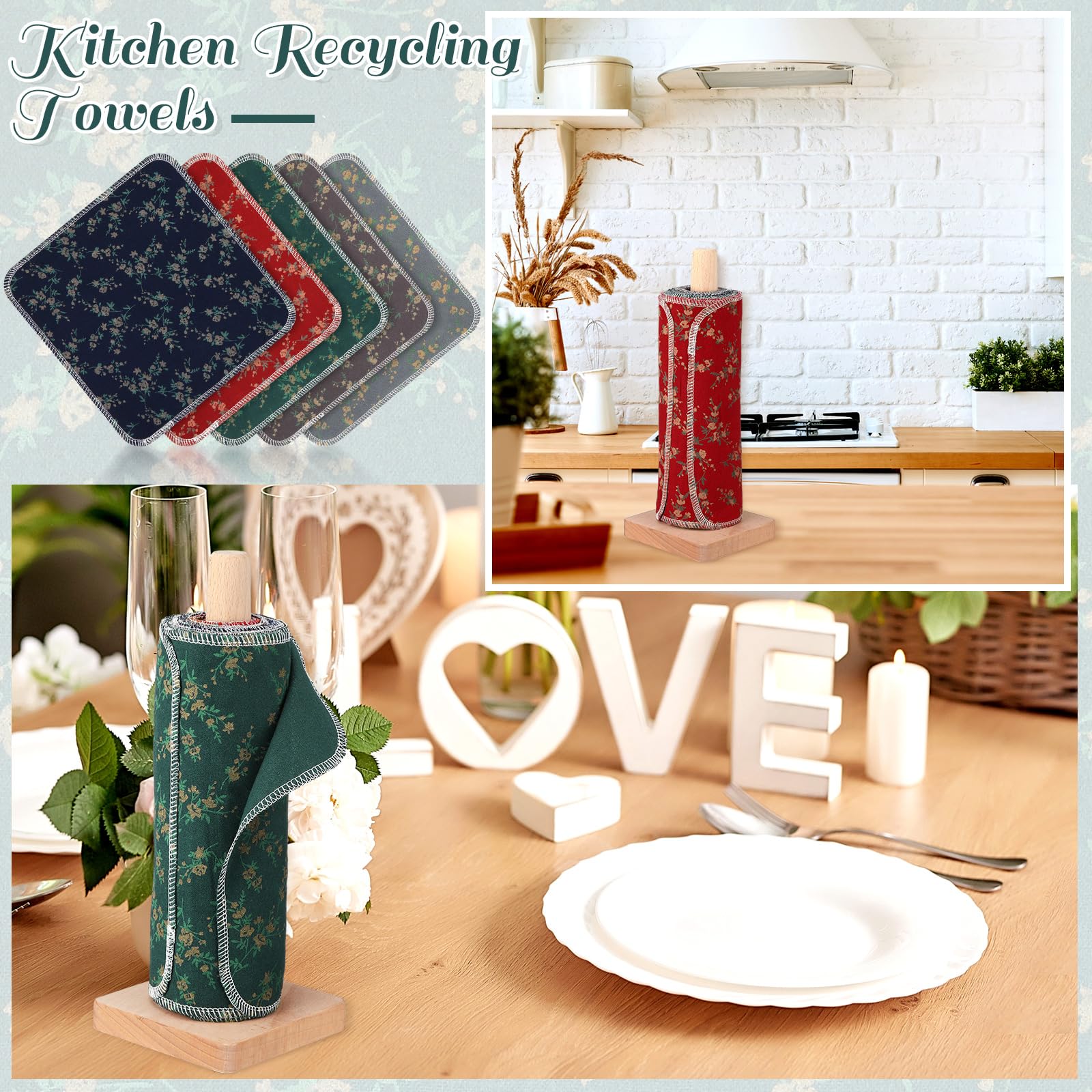 VitalCozy 25 Pcs Reusable Paper Towels Reusable Cotton Towels Toilet Absorbent Washable Paper with Roll Kitchen Dishcloth for Ki