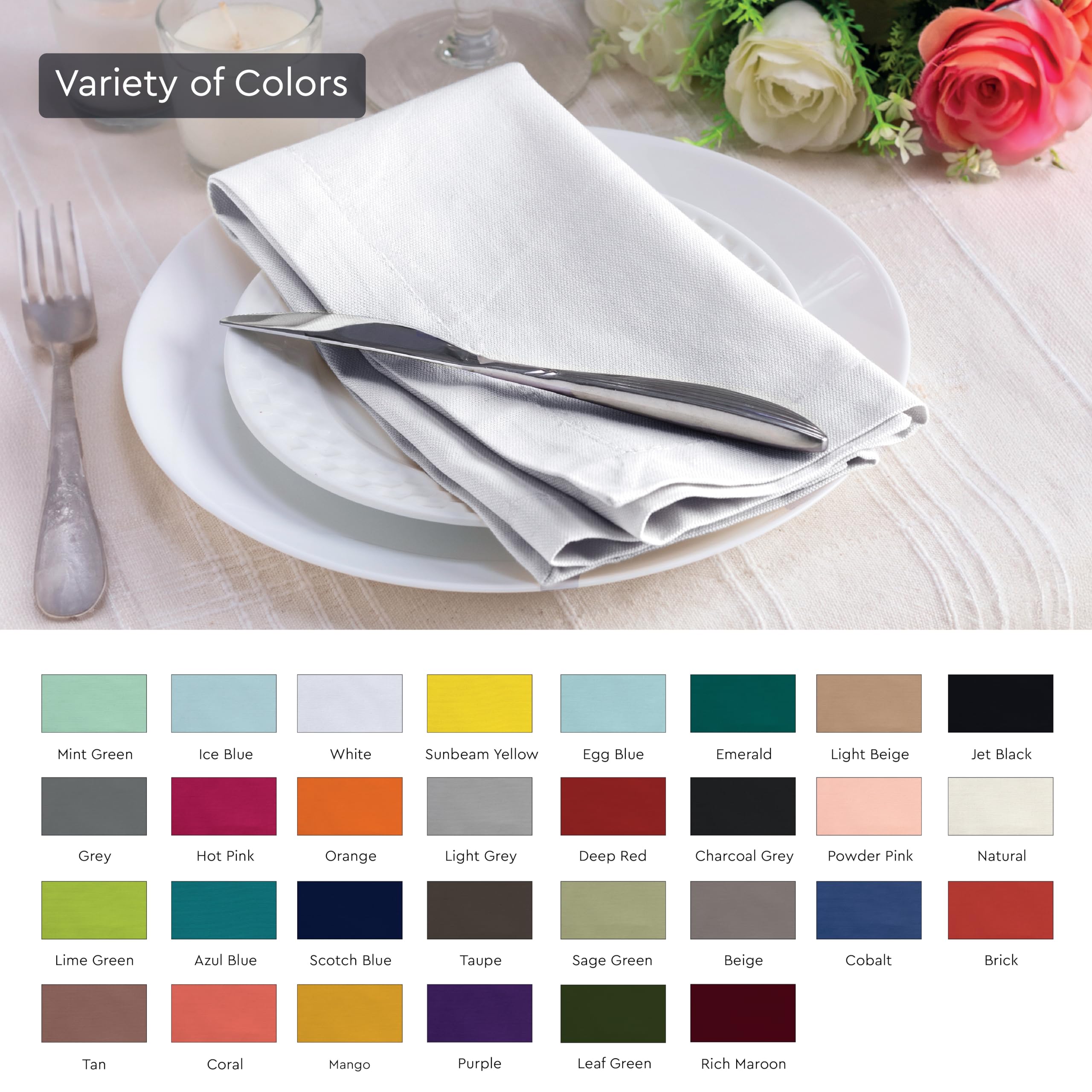 Encasa Cotton Cloth Napkins | Set Of 6 | Size 17 ''X17 '' | White Solid Color | Machine Washable