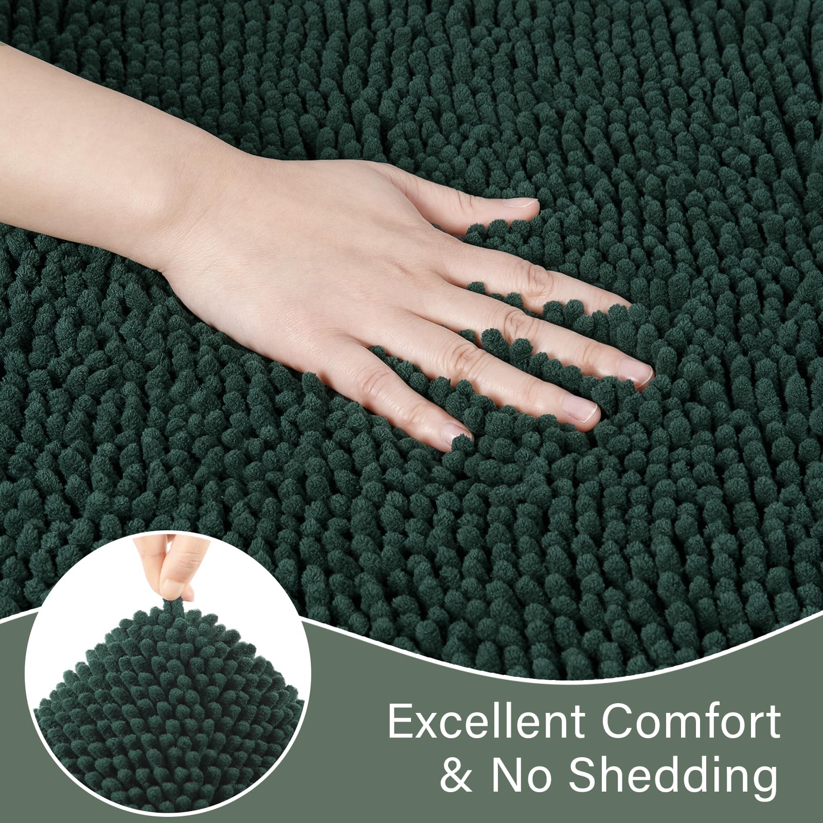 Lochas Bathroom Rugs Sets 2 Piece, Soft Non Slip Bath Mat Set, 20''X20'' U-Shaped Toilet Rug And 34''X21'' Hunter Green Bathroom