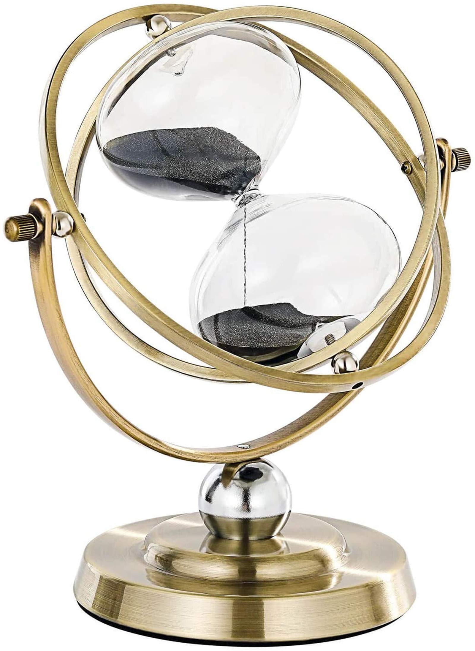 SuLiao Large Brass Hourglass Timer 60 Minutes, Antique Rotating Black Sand Clock, Vintage Reloj De Arena, Metal Sand Watch 60 Mi