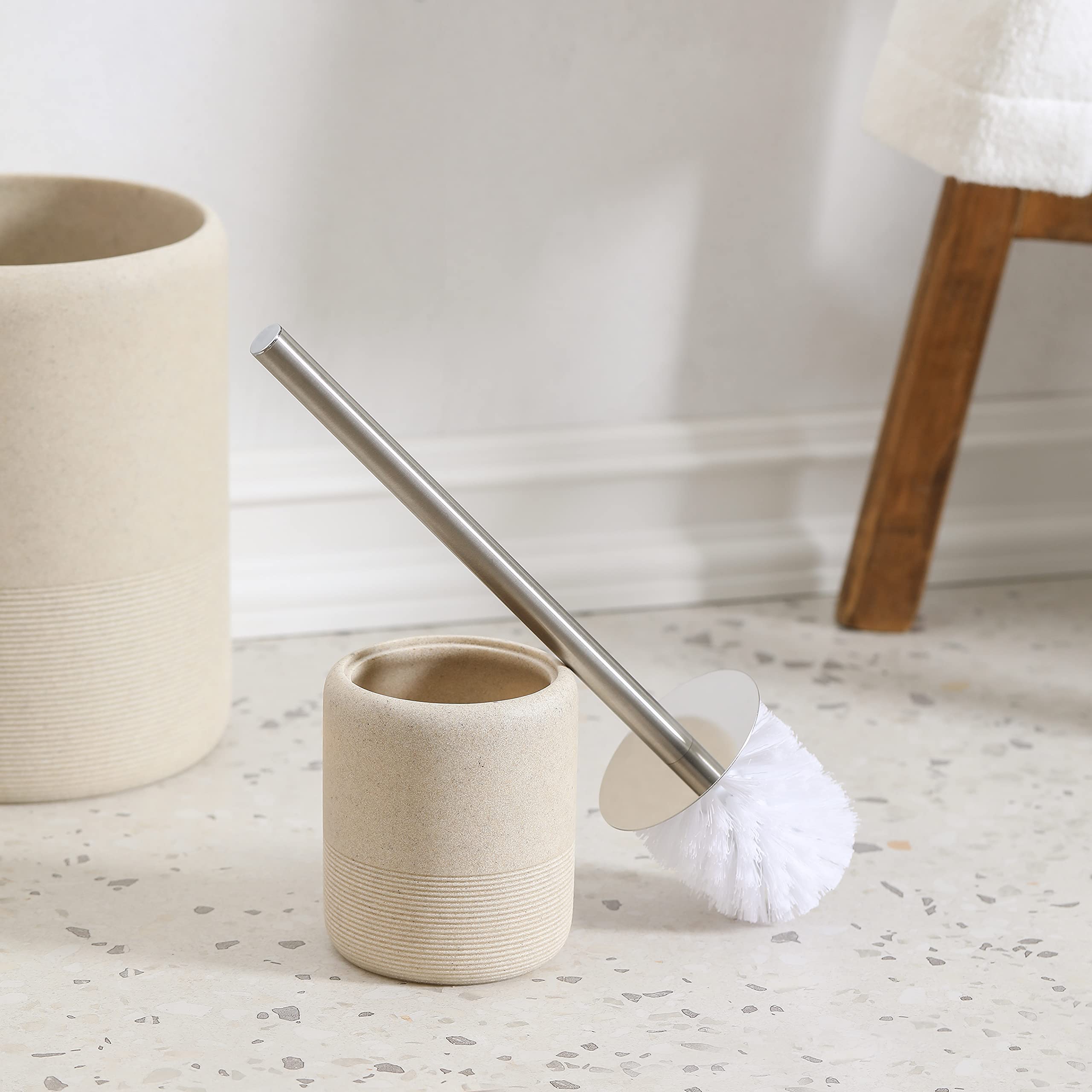 Bathroom Accessory Toilet Brush And Holder (Beige)