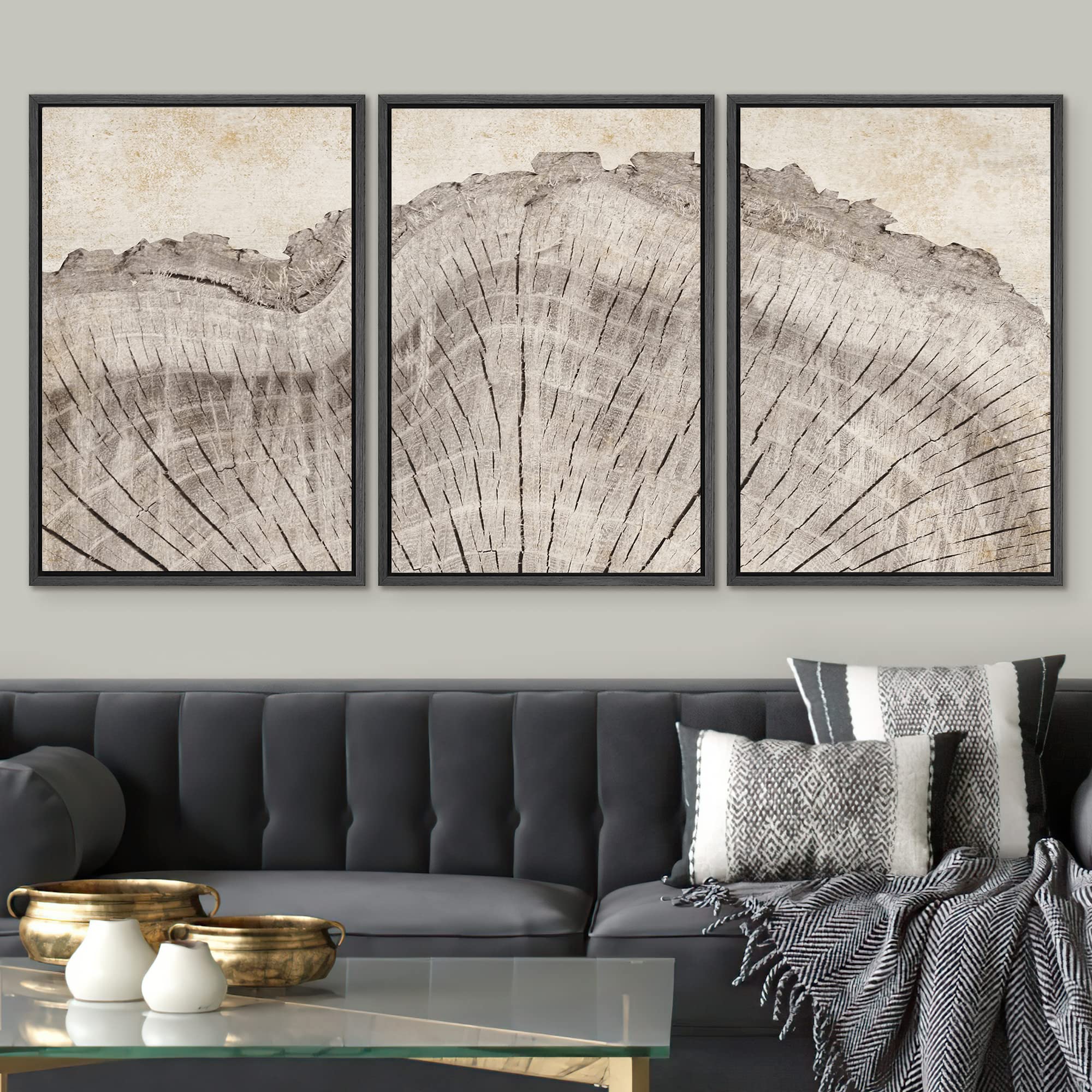 Signwin Framed Canvas Print Wall Art Set Retro Close Up Oak Wood Tree Rings Nature Wilderness Illustrations Modern Art Decorativ