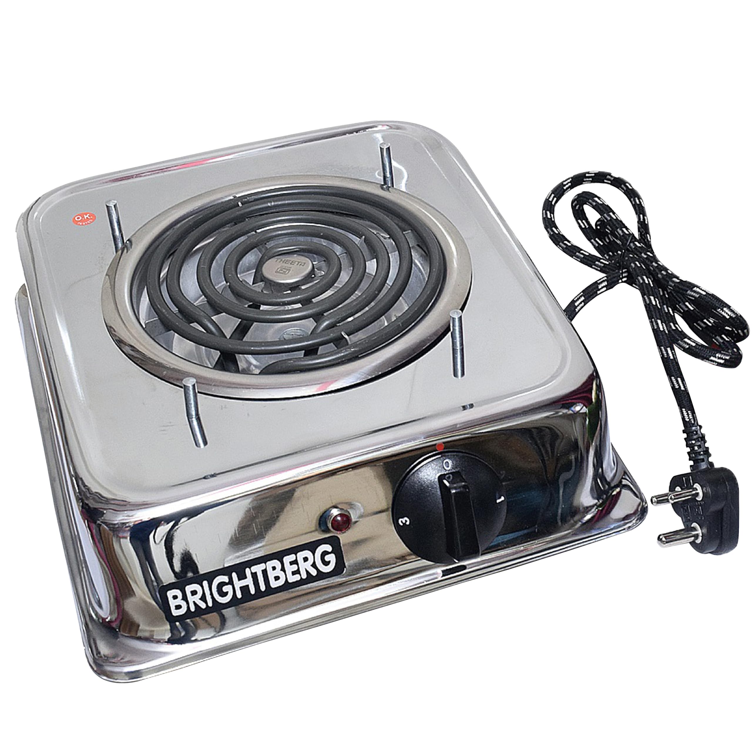 Bright Berg Hot Plate G Coil Induction Cook Top Electric Stove 1250 Watt Crome With 3 Adjustable Level And Indicator With Utensi