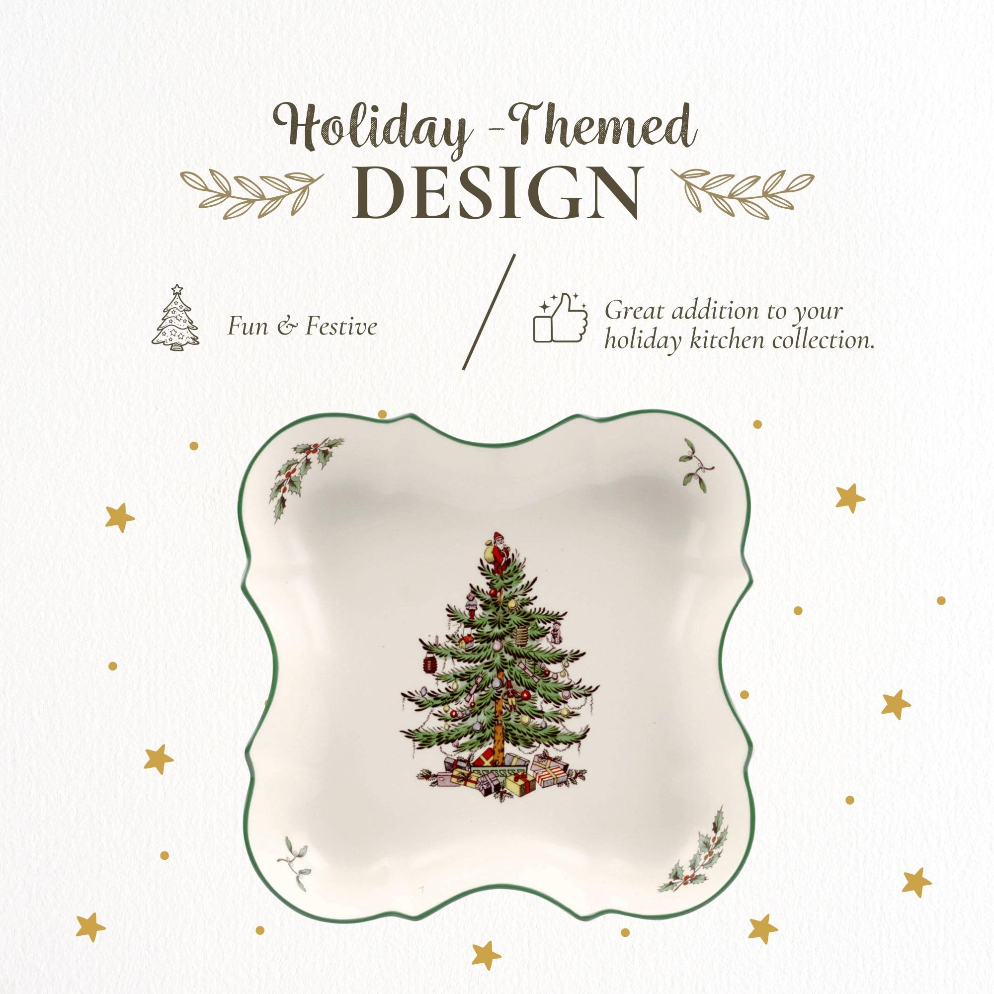 Spode Christmas Tree Devonia Tray - 8.5 Inch Festive Serving Bowl in Fine Earthenware for Salad, Pasta, Fruit - Holiday Tablewar