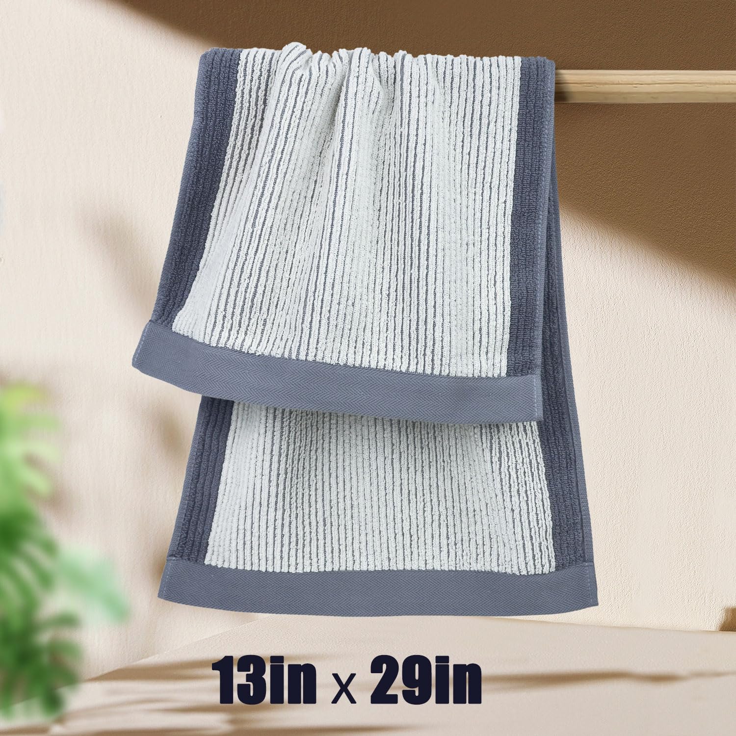 Cleanbear Gray Hand Towels For Bathroom With Textrued Lines, 100% Cotton, Stylish Towels For Guests, 28 X 13 Inches
