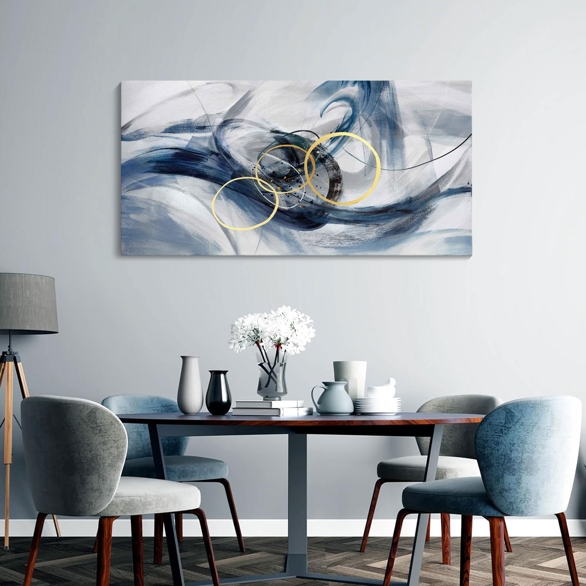Hkdgoka Canvas Wall Art Bedroom - Large Abstract Paintings Pictures For Living Room Abstract Gray Blue Neutral Gradient Home Off