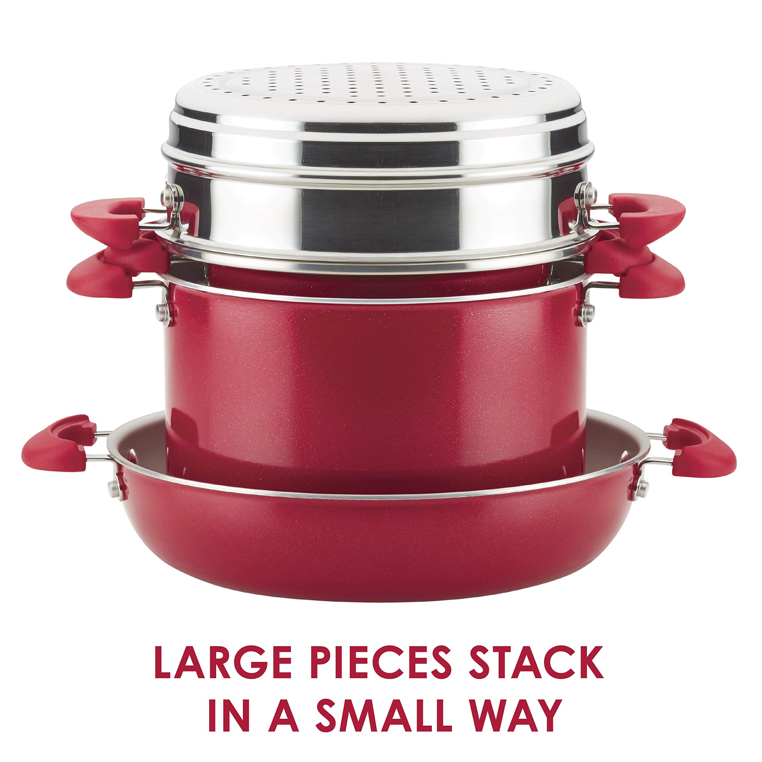 Rachael Ray 8-Piece Create Delicious Stackable Nonstick Cookware Set, Red Shimmer