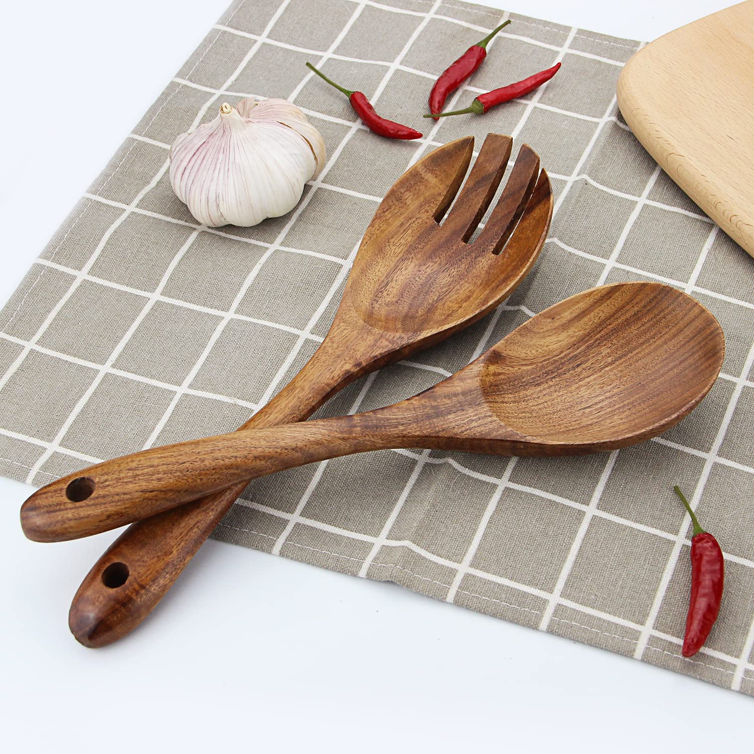 Aoosy Salad Tongs, Salad Servers, Salad Tongs For Serving, 10.2 Inches Acacia Wood Serving Utensils Set Salad Mixing Dinner Fork