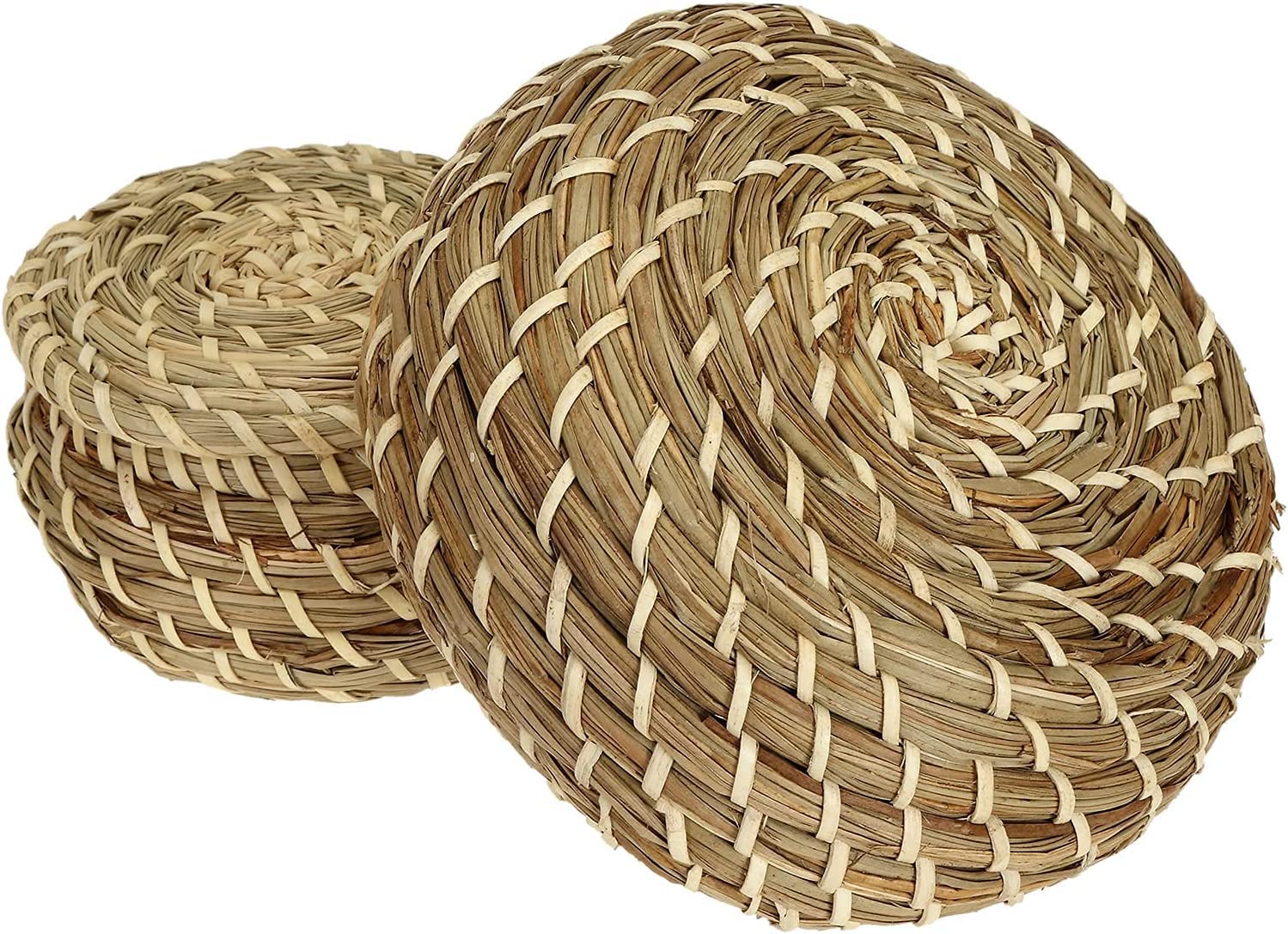 Dicunoy Set Of 3 Small Wicker Basket With Lid, Round Woven Seagrass Baskets, Little Handmade Rattan Storage Basket Box For Shelf
