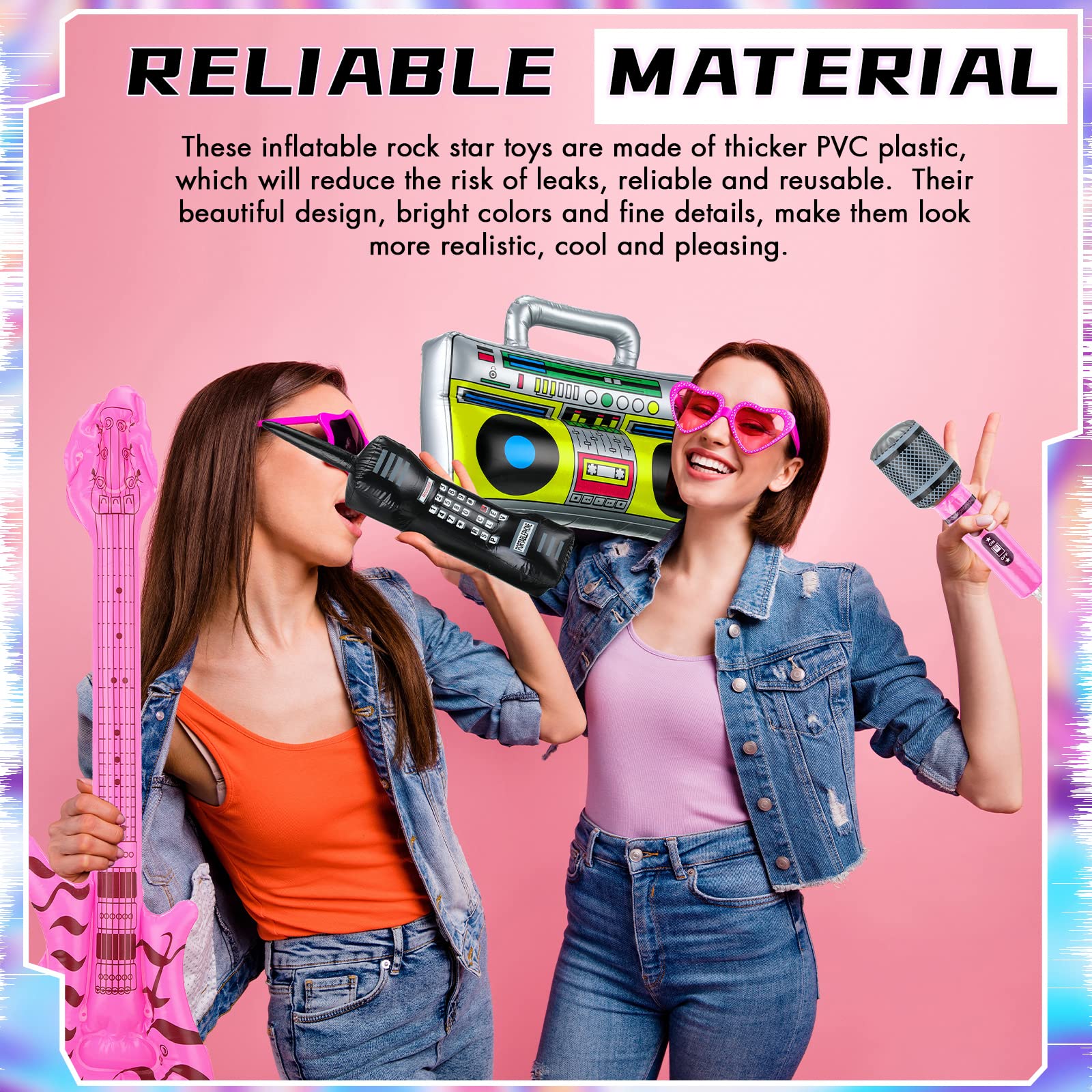 12 Pieces Inflatable Instruments Party Props Rock Star Toy Set Blow Up Guitars Inflatable Saxophone Bass Lute Microphones Mobile