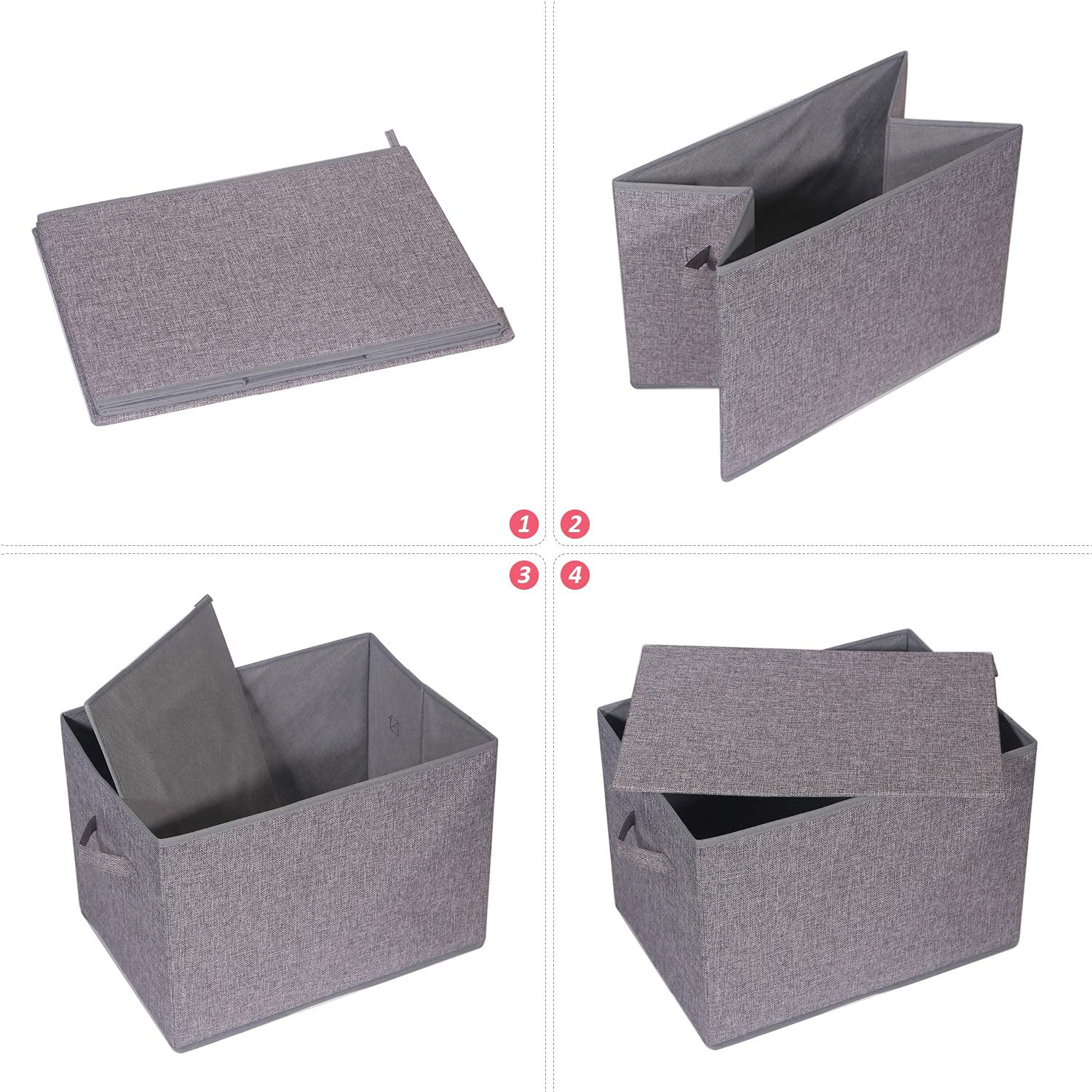 TENABORT 4 Pack Large Foldable Storage Box with Lids Fabric Storage Cube Organizer Cloth Containers Bins Baskets for Closet Clothes Clothing Bed Room