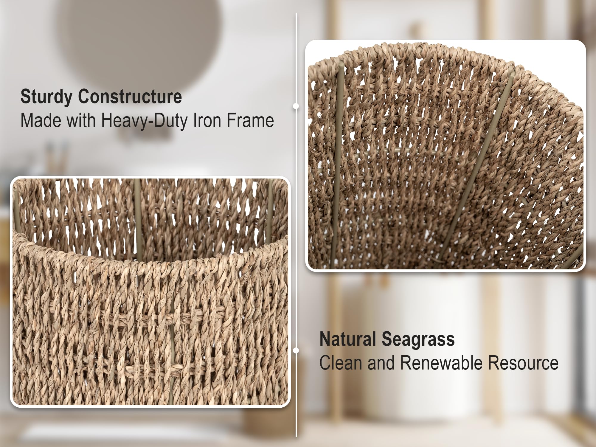 Storageworks Wicker Waste Basket, Small Trash Can, Wicker Trash Basket With Handwoven Seagrass, Wicker Garbage Can For Bedroom,