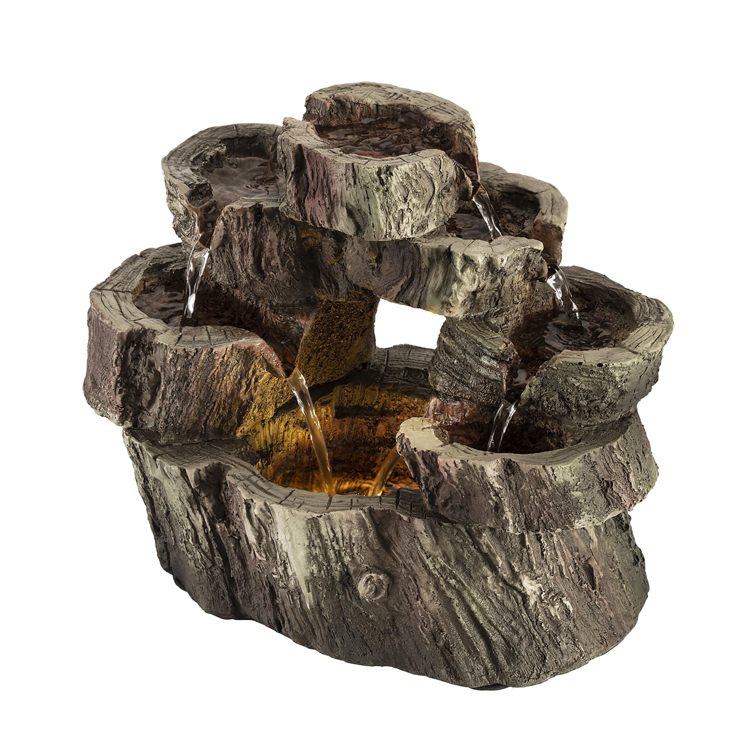 Alpine Corporation WIN1134 10 Indoor Tabletop Tiered Tree Trunk Waterfall Fountain with LED Lights - Rustic Cascading Water Feat