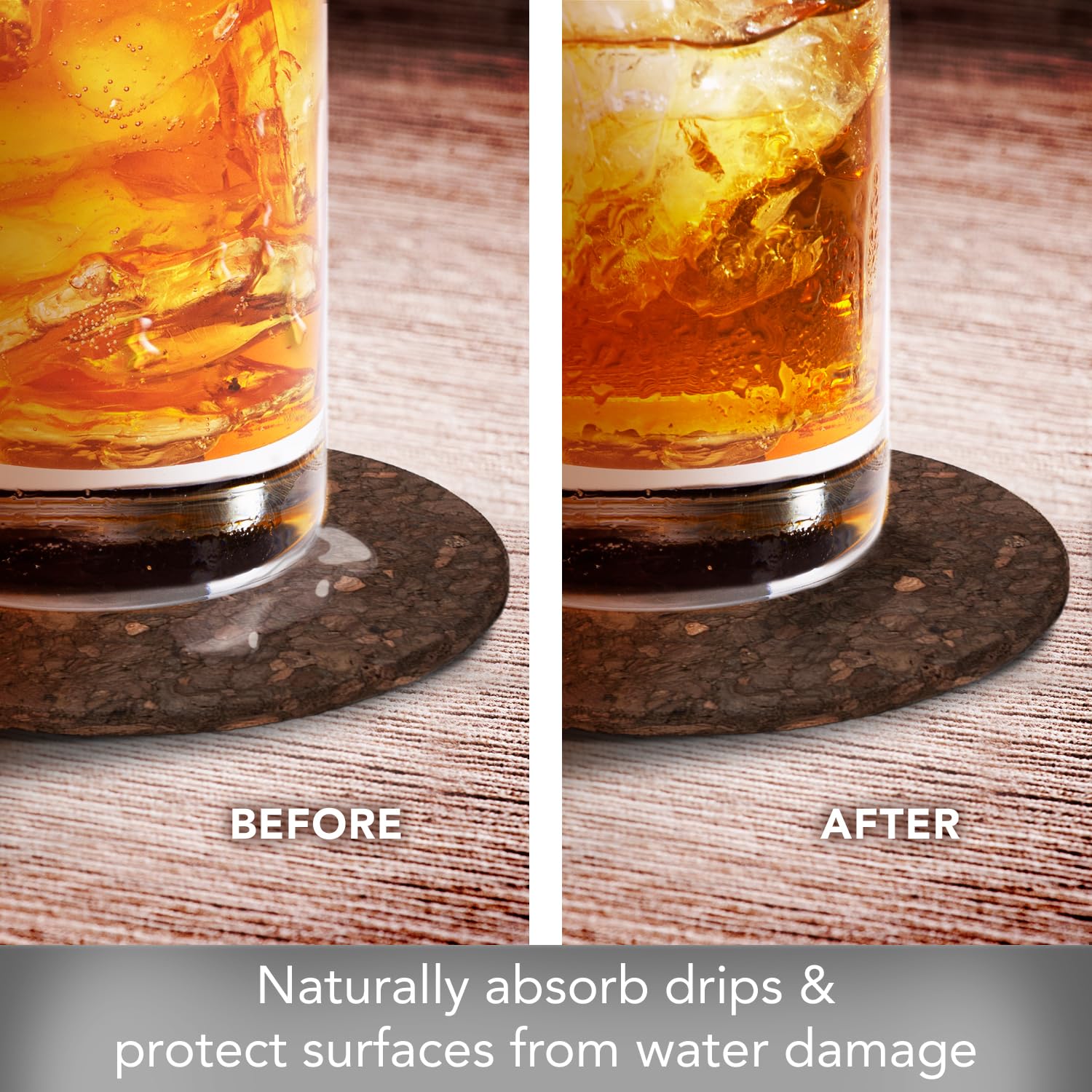 Thirstystone Set of 6 Thick Dark Cork Coasters in Attractive Black Coaster Holder 4.7'' Round Durable Absorbent Easily Wipes Clean