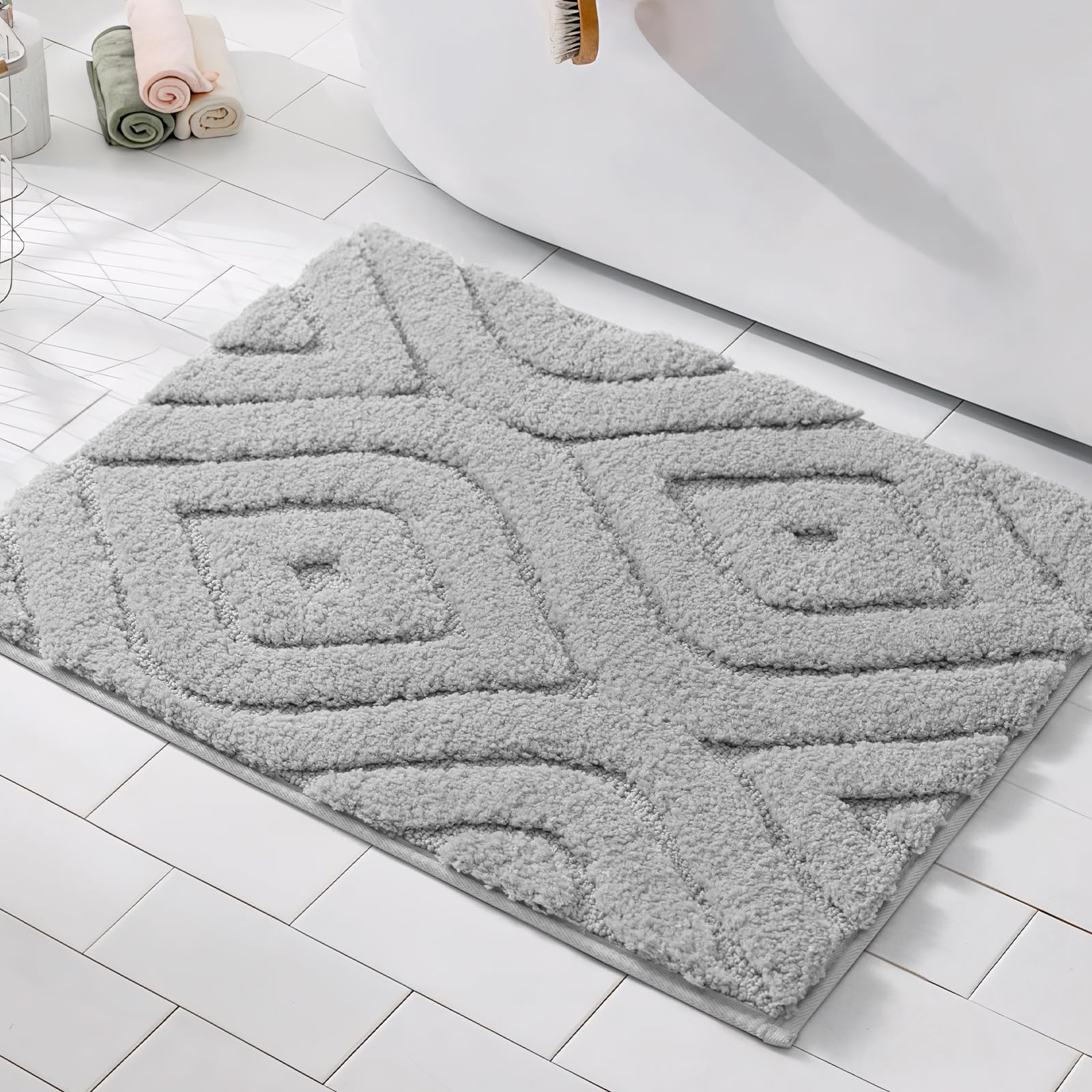 Dexde Gray Bathroom Rugs Boho Bath Mat Non Slip Geometric Luxury Soft Washable Carpet For Bathroom Shower Kitchen Entryway Moder