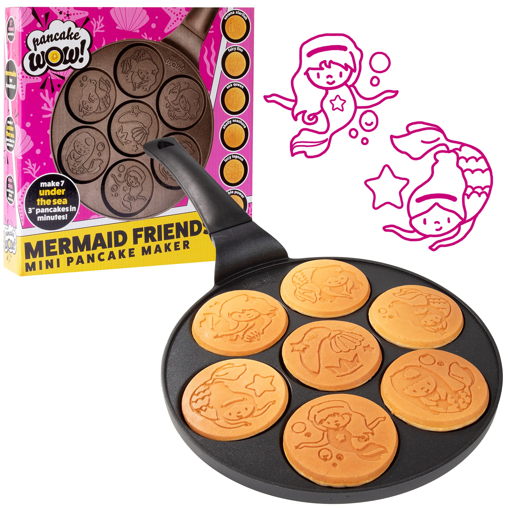 Mermaid Mini Pancake Pan - Make 7 Different Flapjack Mermaids, Nonstick Pan Cake Maker Griddle For Under The Sea Fun & Easy Clea