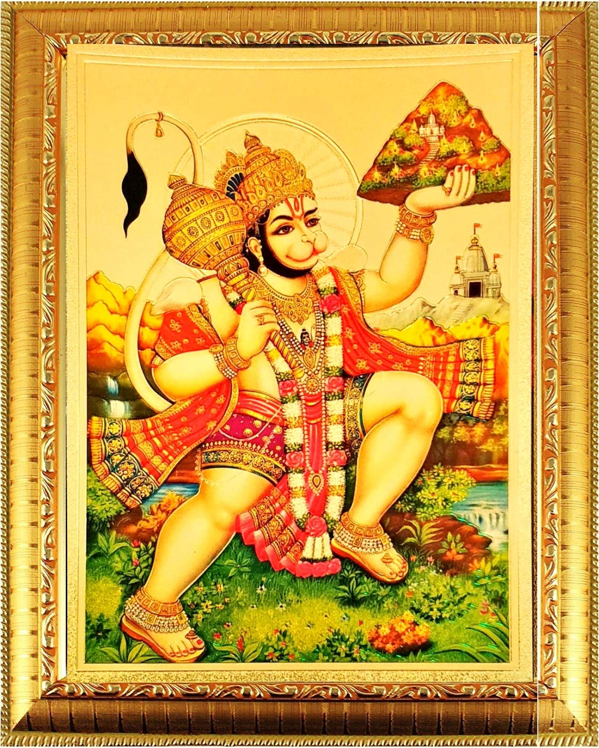 Suninow Bajrang Bali Hanuman Ji God Photo Frame (Golden)