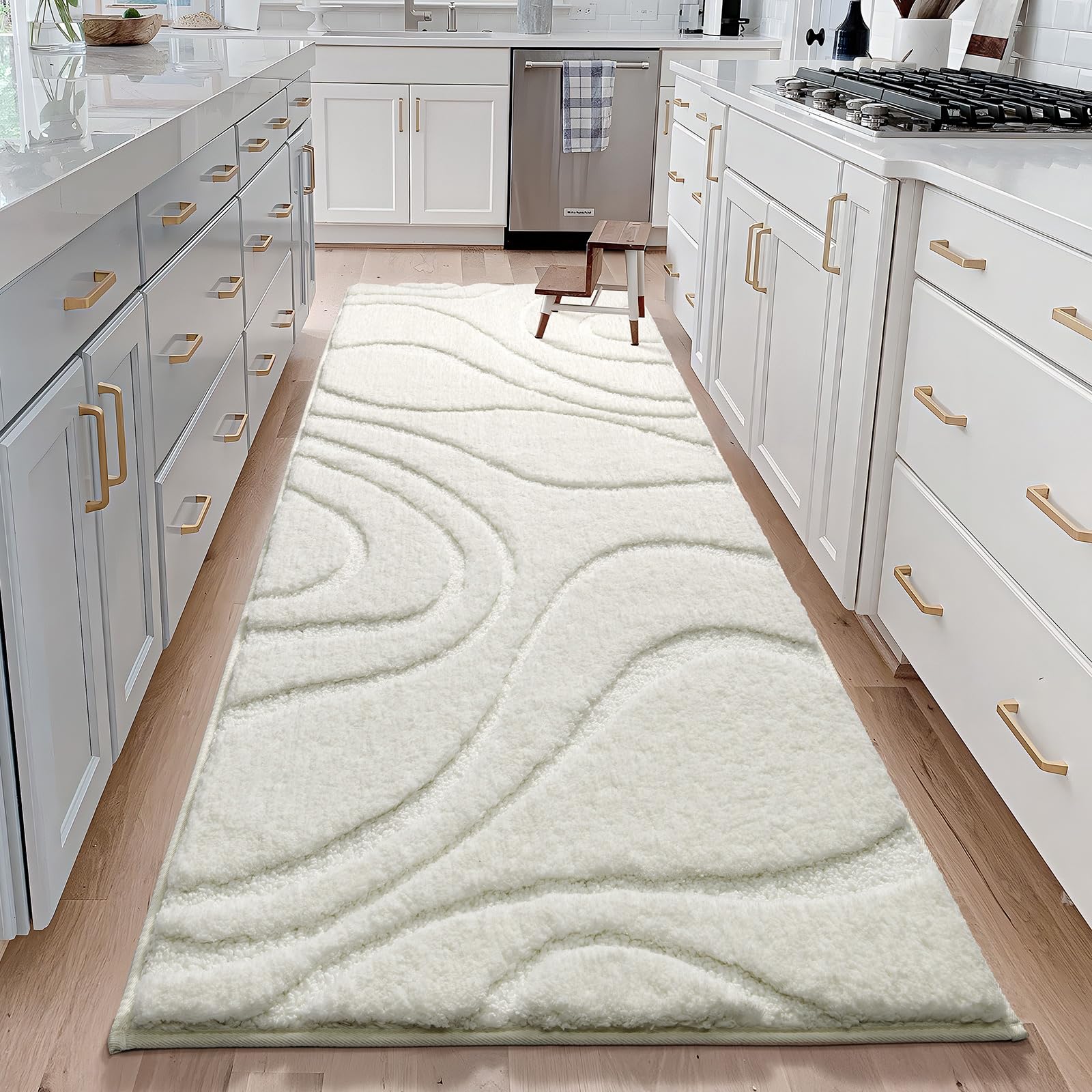 DEXDE Bathroom Rugs Runner 24 x 60 Inch  Extra Long and Non-Slip  Machine Washable  Cream White Soft Carpets for Shower