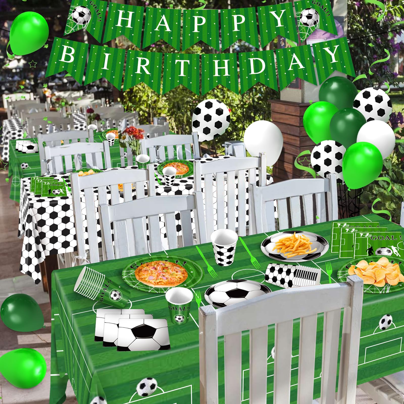 Soccer Party Decorations, 143Pcs Soccer Birthday Party Supplies-Serves 24 With Soccer Plates And Napkins Tablecloth And Birthday
