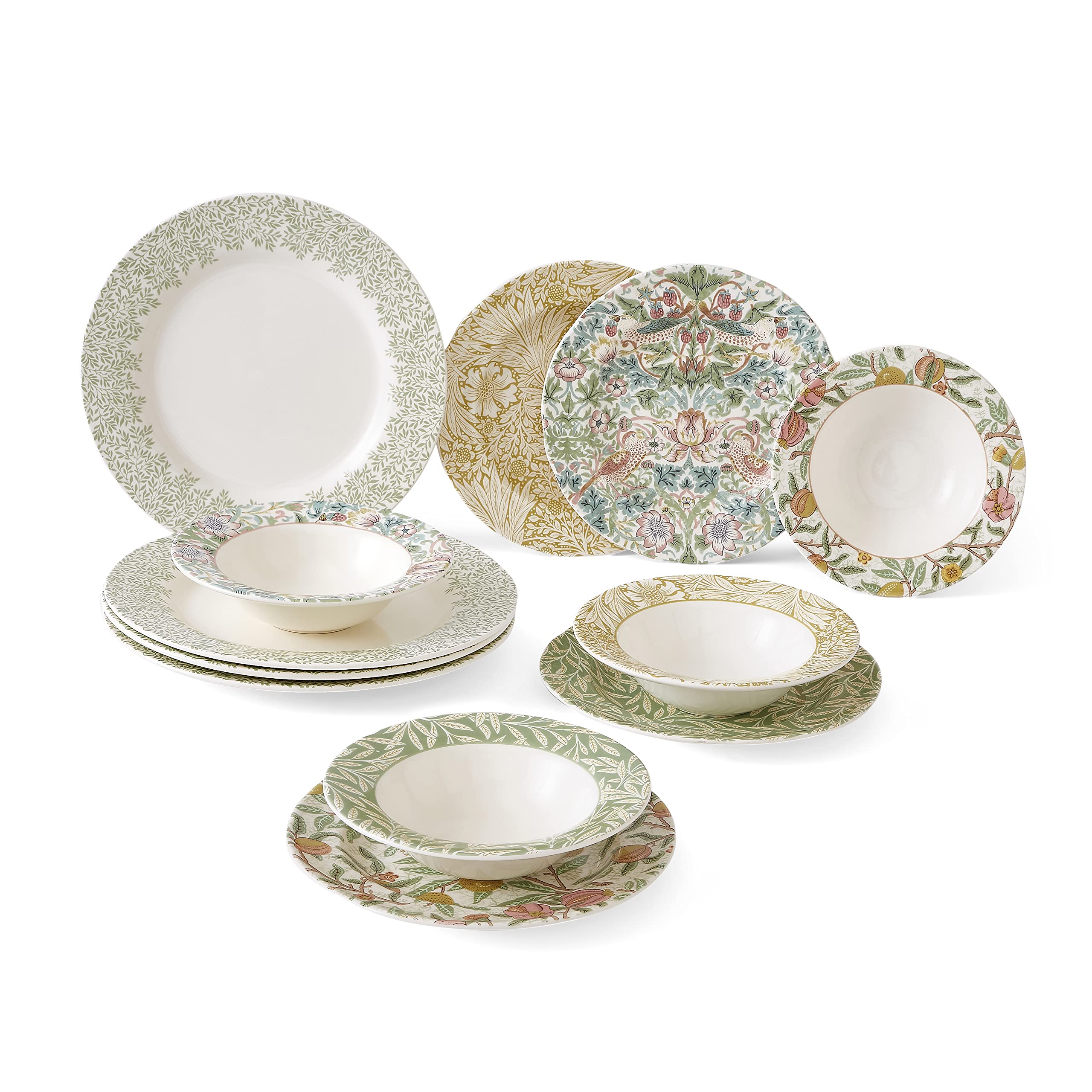 Spode Morris and Co 12 Piece Dinner Set | Service for 4 | Includes Dinner Plate, Salad Plate and Bowl | Made of Fine Earthenware