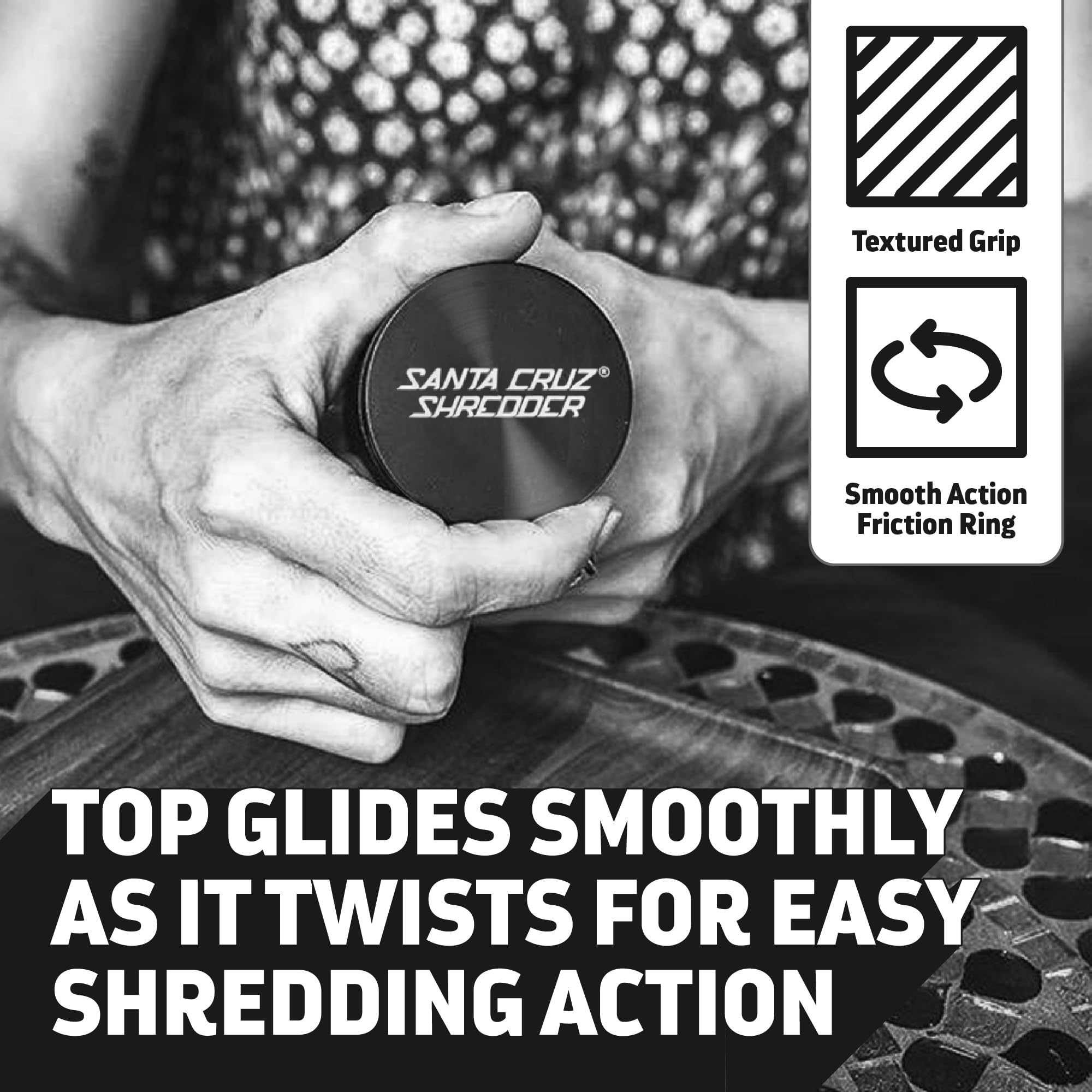 Santa Cruz Shredder Herb Grinder 3 Piece Medium 2 1/8'' Superior Grip And Aluminium (Black)
