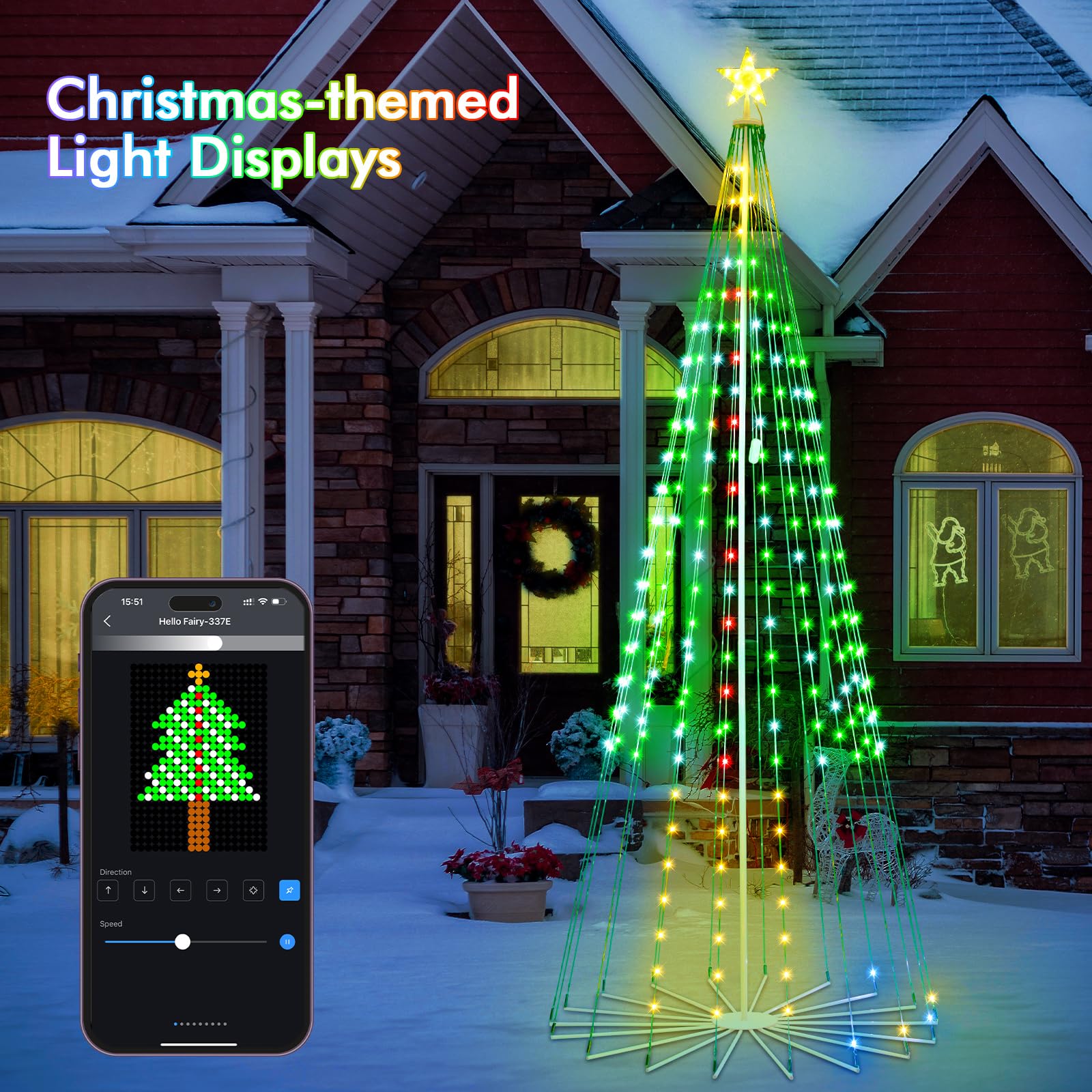 HOLILLUMA 10FT Outdoor Christmas Tree, RGB Color Changing Pre-lit Smart Cone Christmas Tree with LED Lights, App&Remote Control,