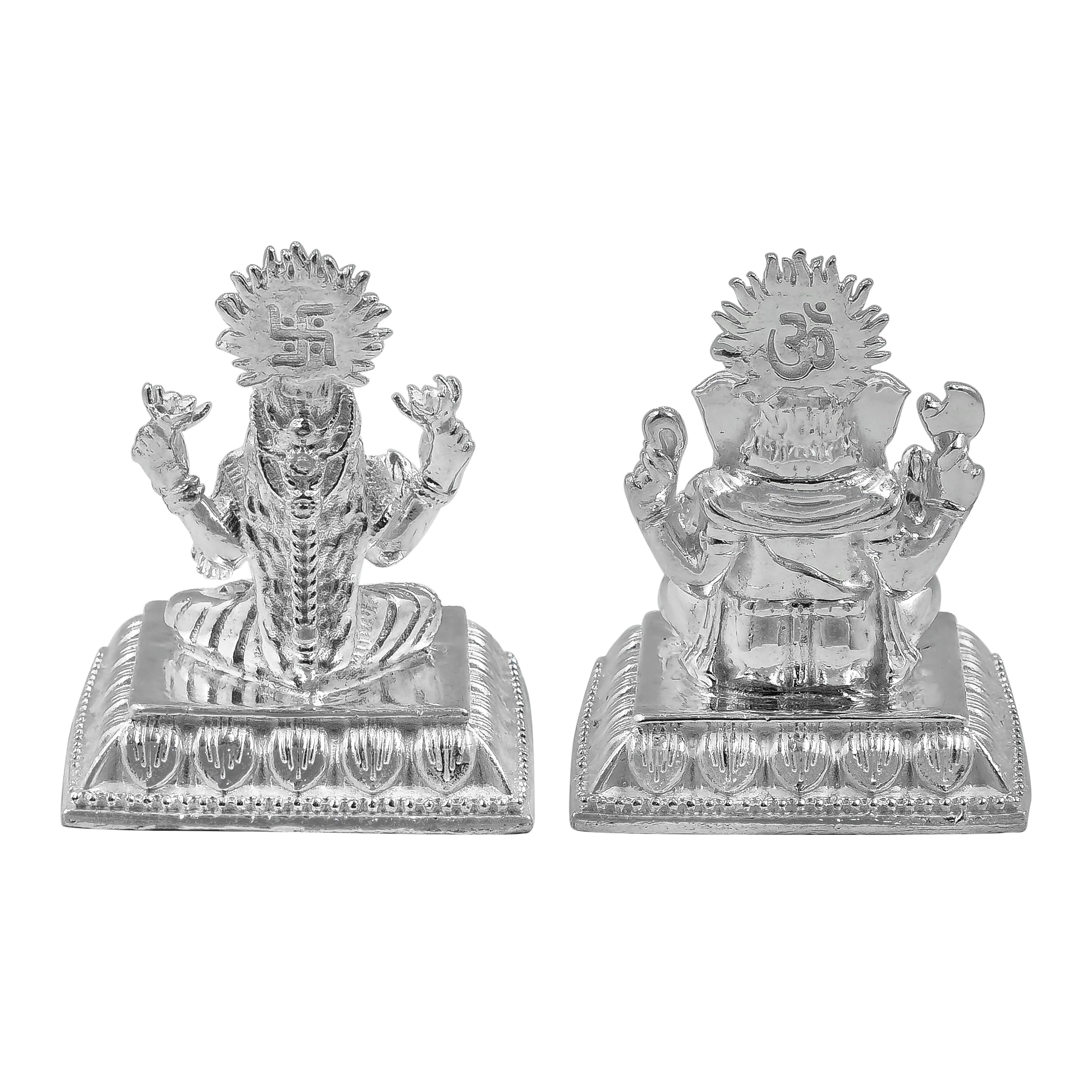 Maa Silver Pure Silver Goddess Lakshmi/Laxmiji & Lord Ganesh/Ganpatiji Solid Idol/Murti With Square Designer Base/Paat Perfect F