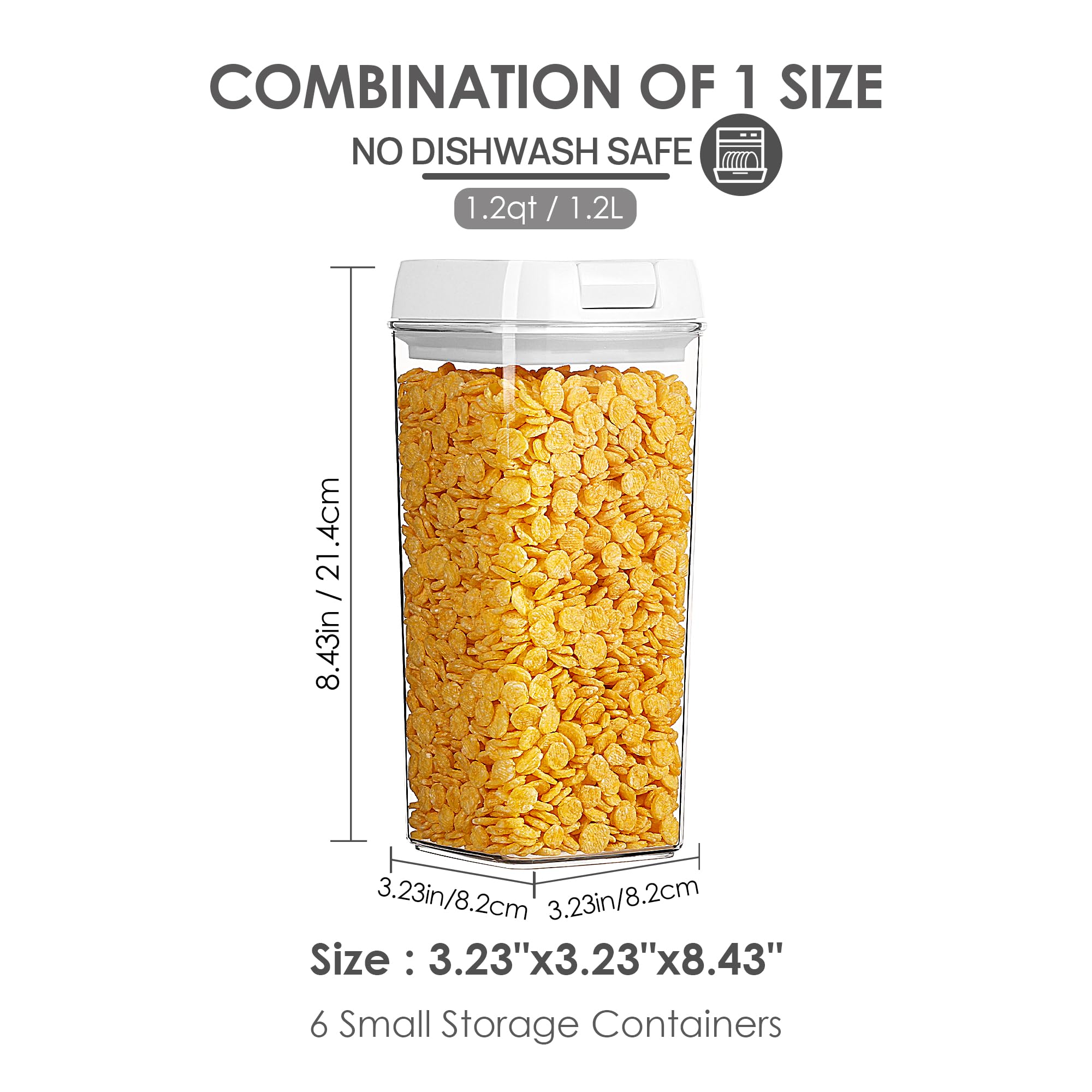 Vtopmart 6 Pcs Airtight Food Storage Containers, Bpa Free Plastic Snack Cereal Containers With Easy Lock Lids, For Kitchen Pantr
