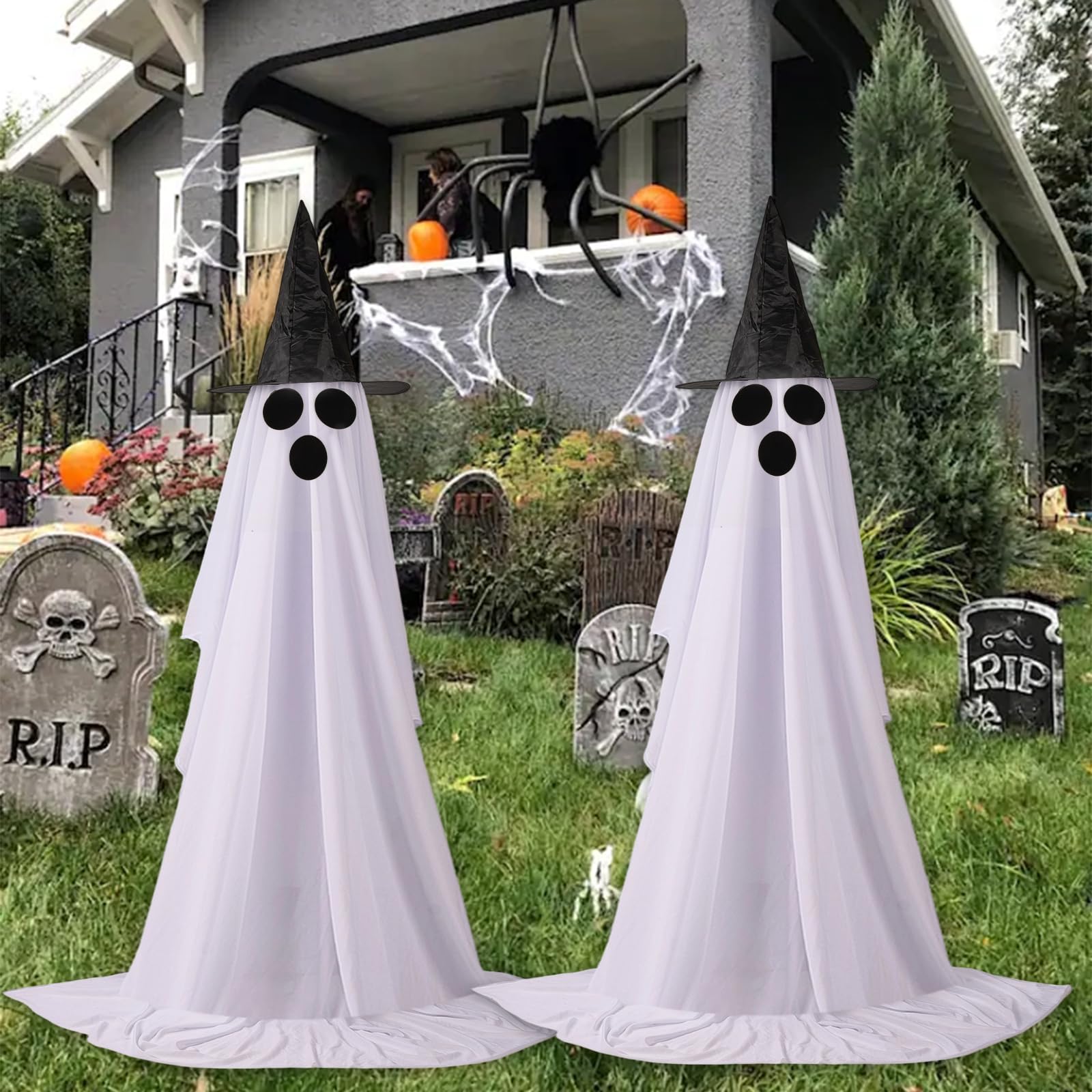 2Packs Halloween Decorations Outdoor,Halloweens Party Decoration Indoor,Spooky Ghost with Remote Control String Lights,Halloween