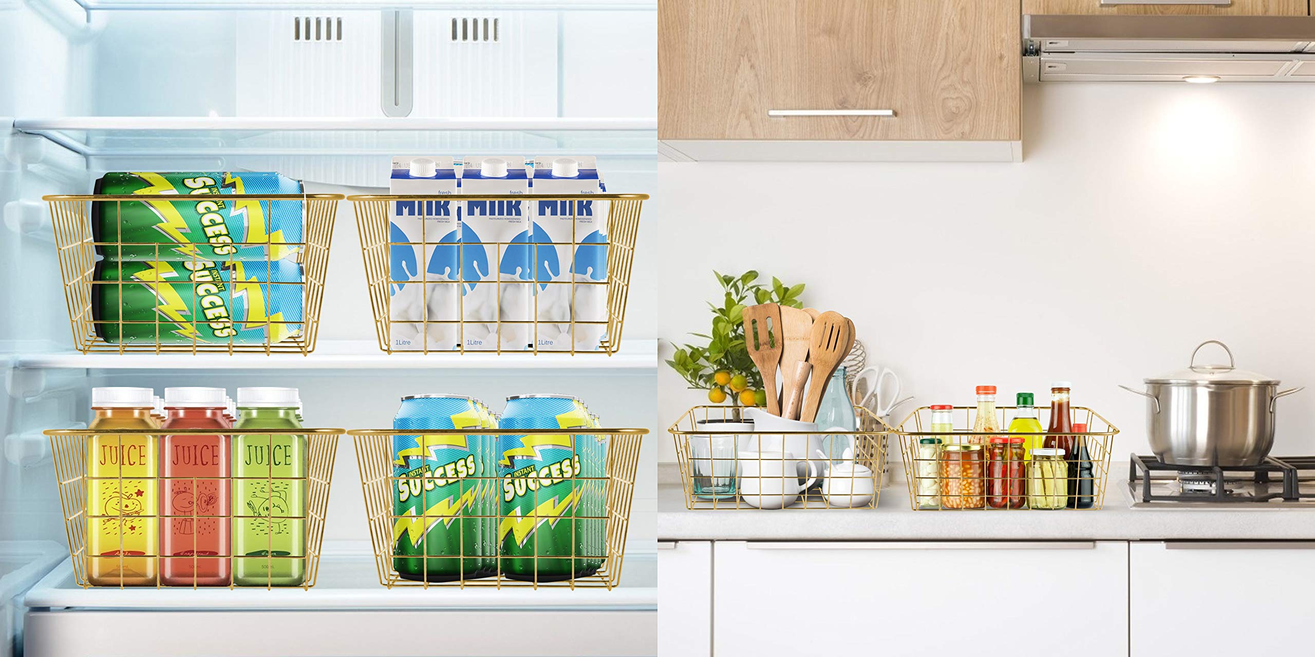 Beimu Wire Baskets For Storage Pantry, 4 Pack, 11 X 8.7 X 4.7 In, Golden Metal