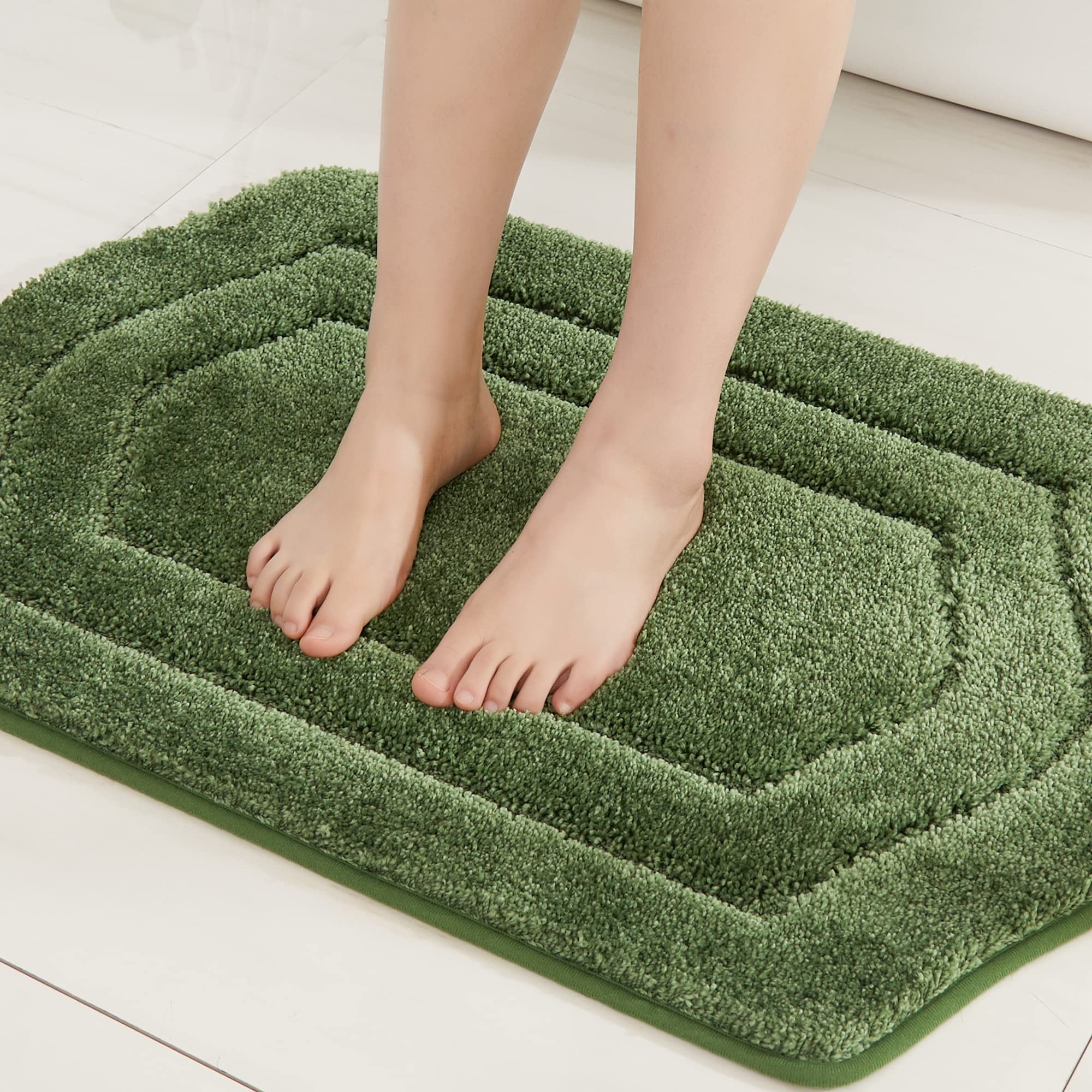 COSY HOMEER Extra Thick Bath Rugs for Bathroom - Anti-Slip Bath Linen Sets Mats Soft Plush Yarn Shaggy 100% Strong Polyester Living Room Bedroom Floor Water Absorbent(Green 17x27 - Inches)