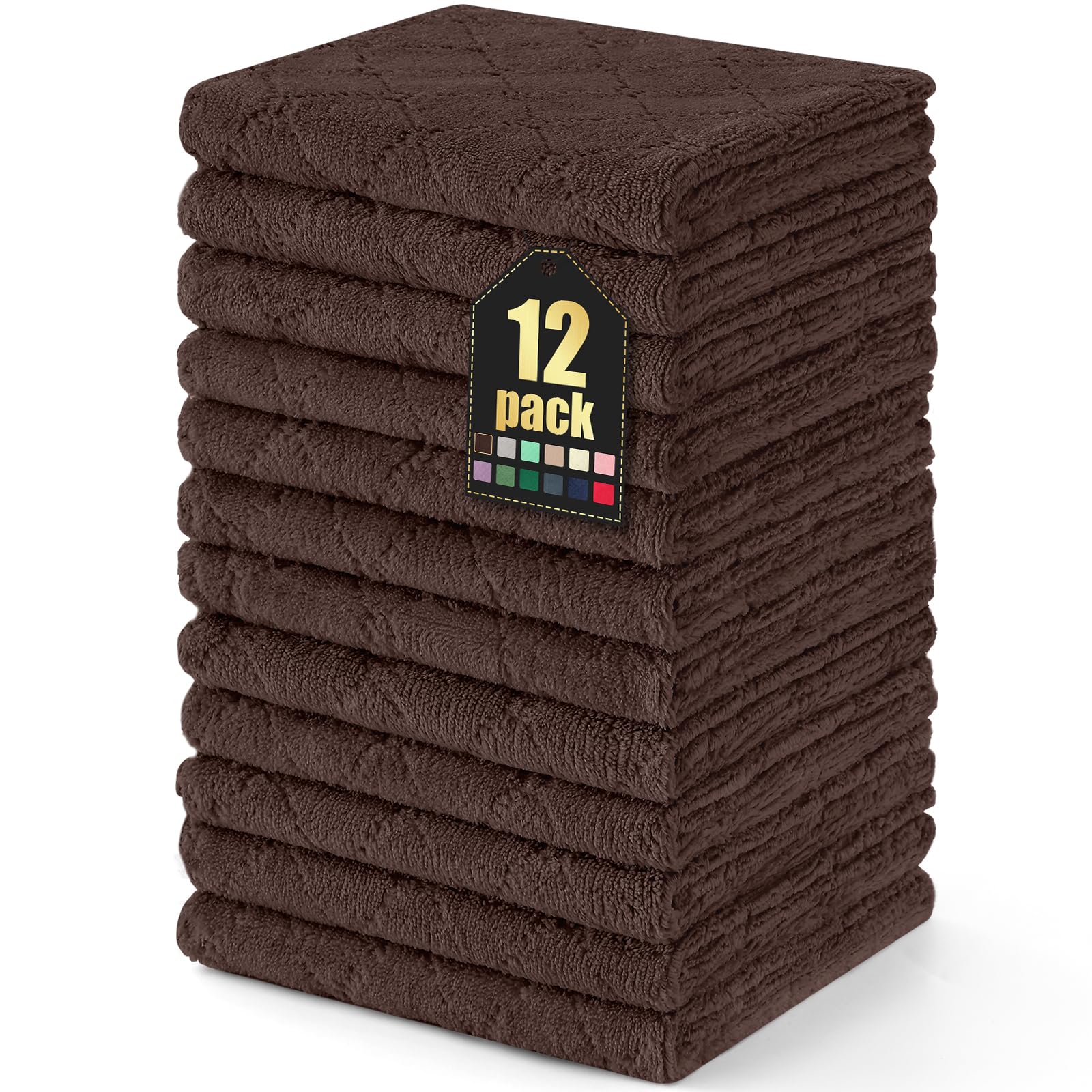 Homaxy 12 Pack Dish Towels for Kitchen (13 x 19 Inches, Brown), Super Soft and Absorbent Coral Velvet Dish Cloths for Washing Di