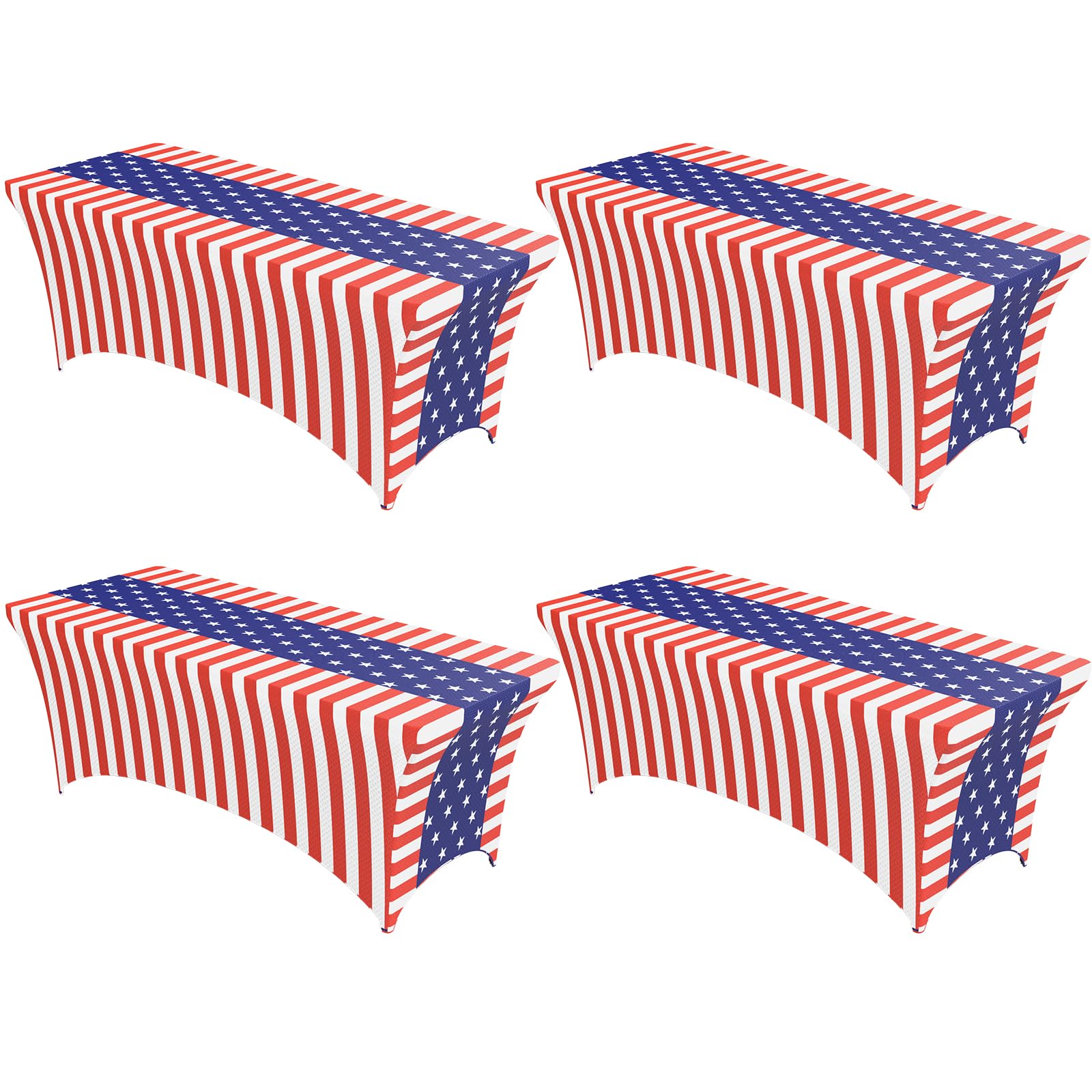 Niuara 4 Pack American Flag Spandex Tablecloths - 72x30x30 Stretch Fitted Table Covers for 6ft Tables, Patriotic Tablecloth for 