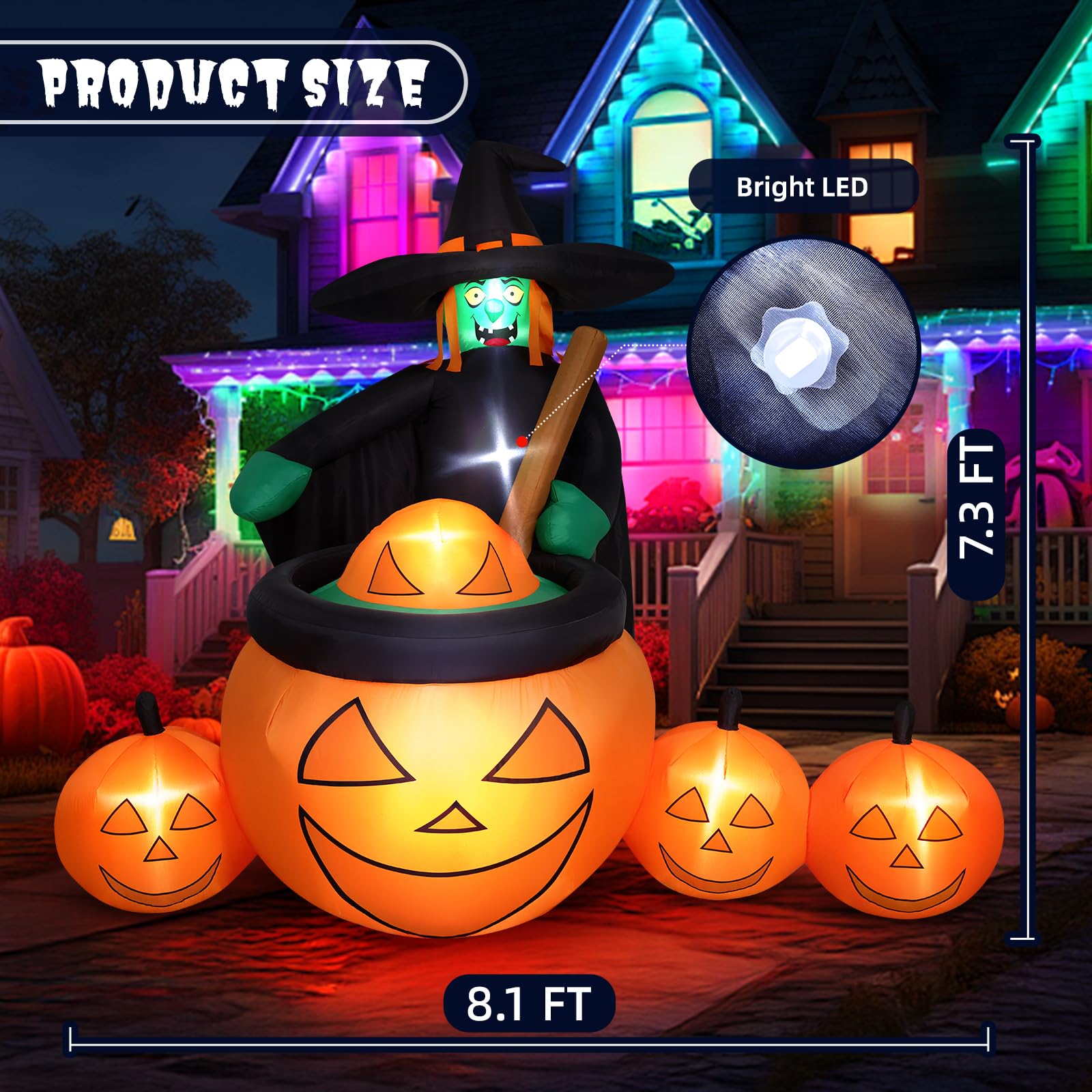 Thuodo 7 FT Tall Halloween Inflatables Witch Pumpkin Pot Outdoor Decorations Blow Up Yard with Built-in LEDs for Lawn Garden Hol