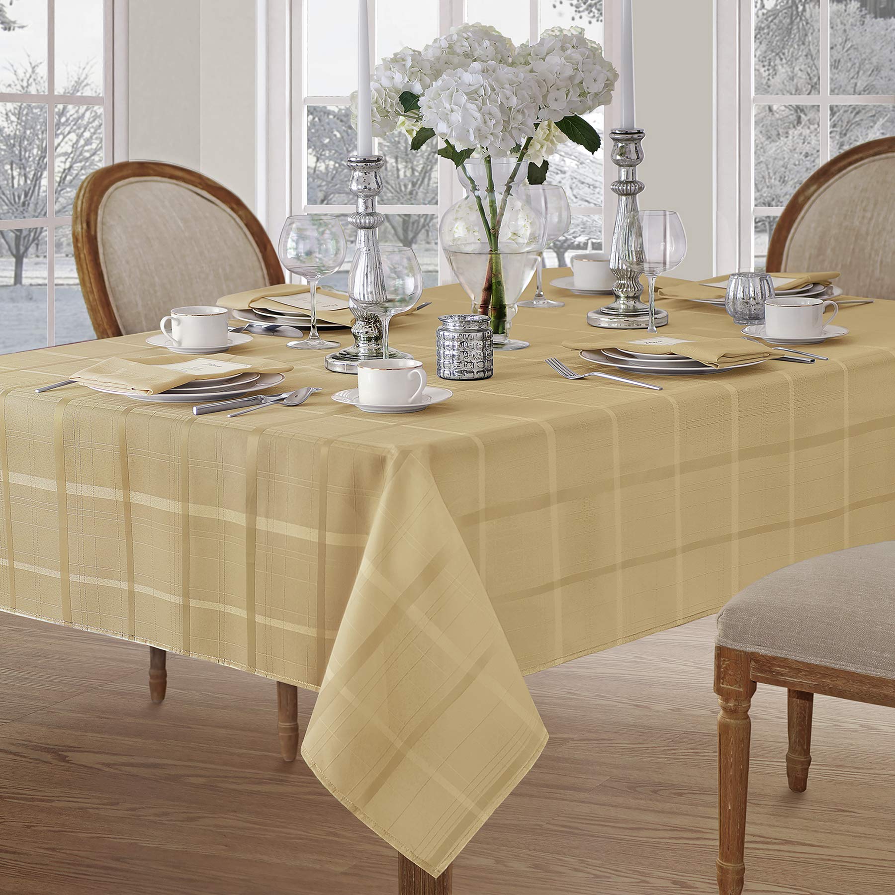 Newbridge Elegance Plaid Christmas Fabric Tablecloth, 100% Polyester, No Iron, Soil Resistant Holiday Tablecloth, 70 Inch Round,