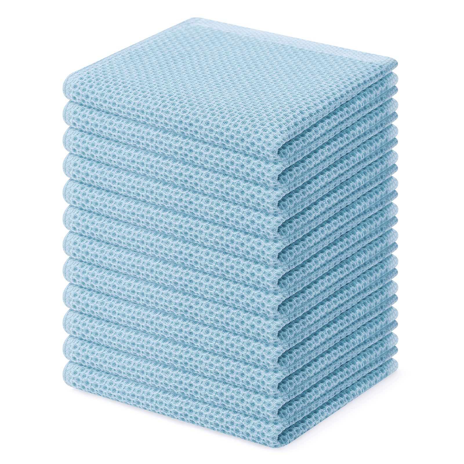 Homaxy 100% Cotton Waffle Weave Kitchen Dish Cloths, Ultra Soft Absorbent Quick Drying Dish Towels, 12 x 12 Inches, 12-Pack, Sky