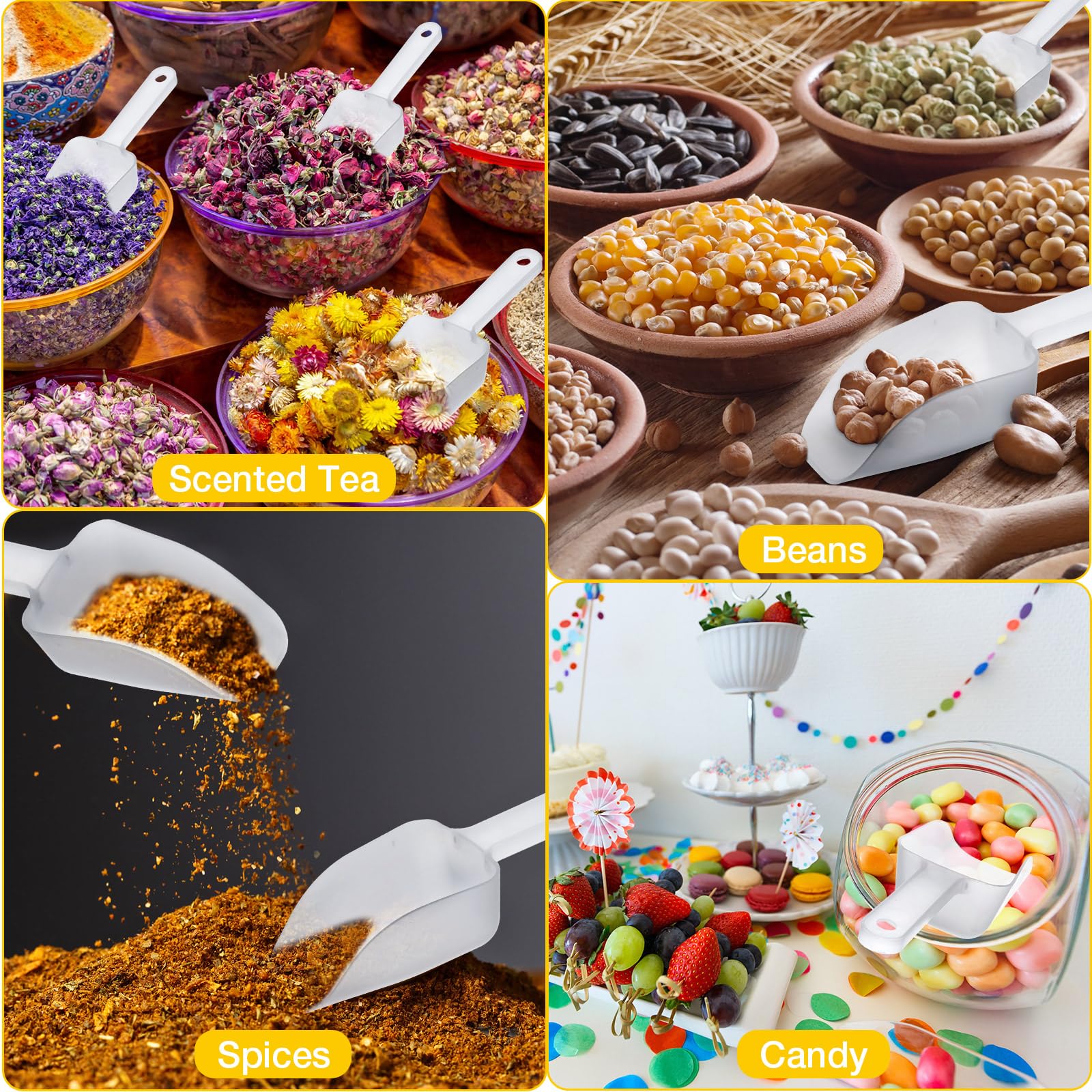 Gejoy 50 Pcs Plastic Ice Scoop Multi Purpose Kitchen Scoops 5.9 Inch Candy Buffet Dessert Scooper Ice Cream Food Popcorn Scoops