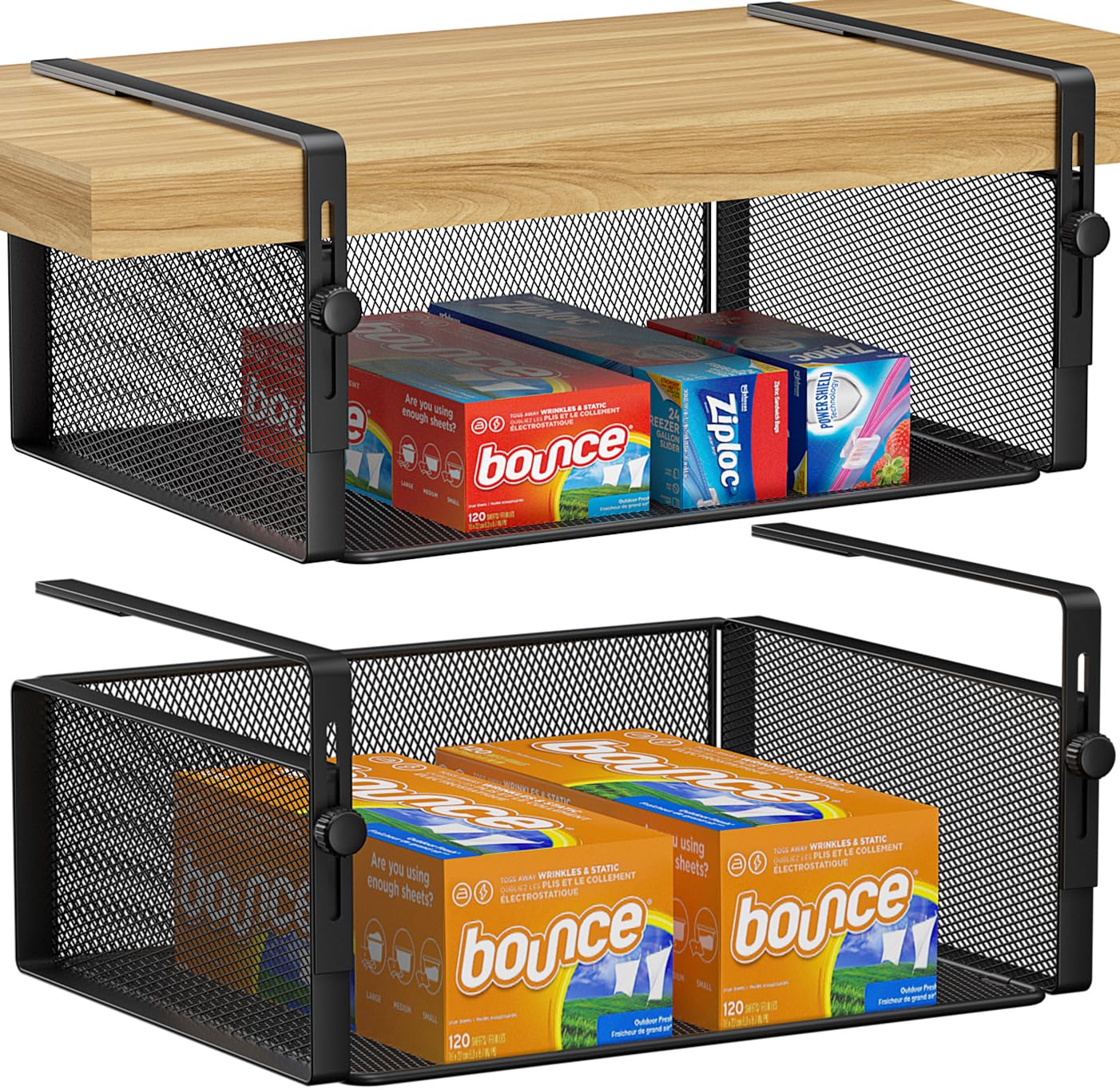 AmonHouseware 2Pack Under Shelf Basket Organizer,Adjustable Hanging Holder for Cabinet Pantry Kitchen Cupboard Desk Counter Book