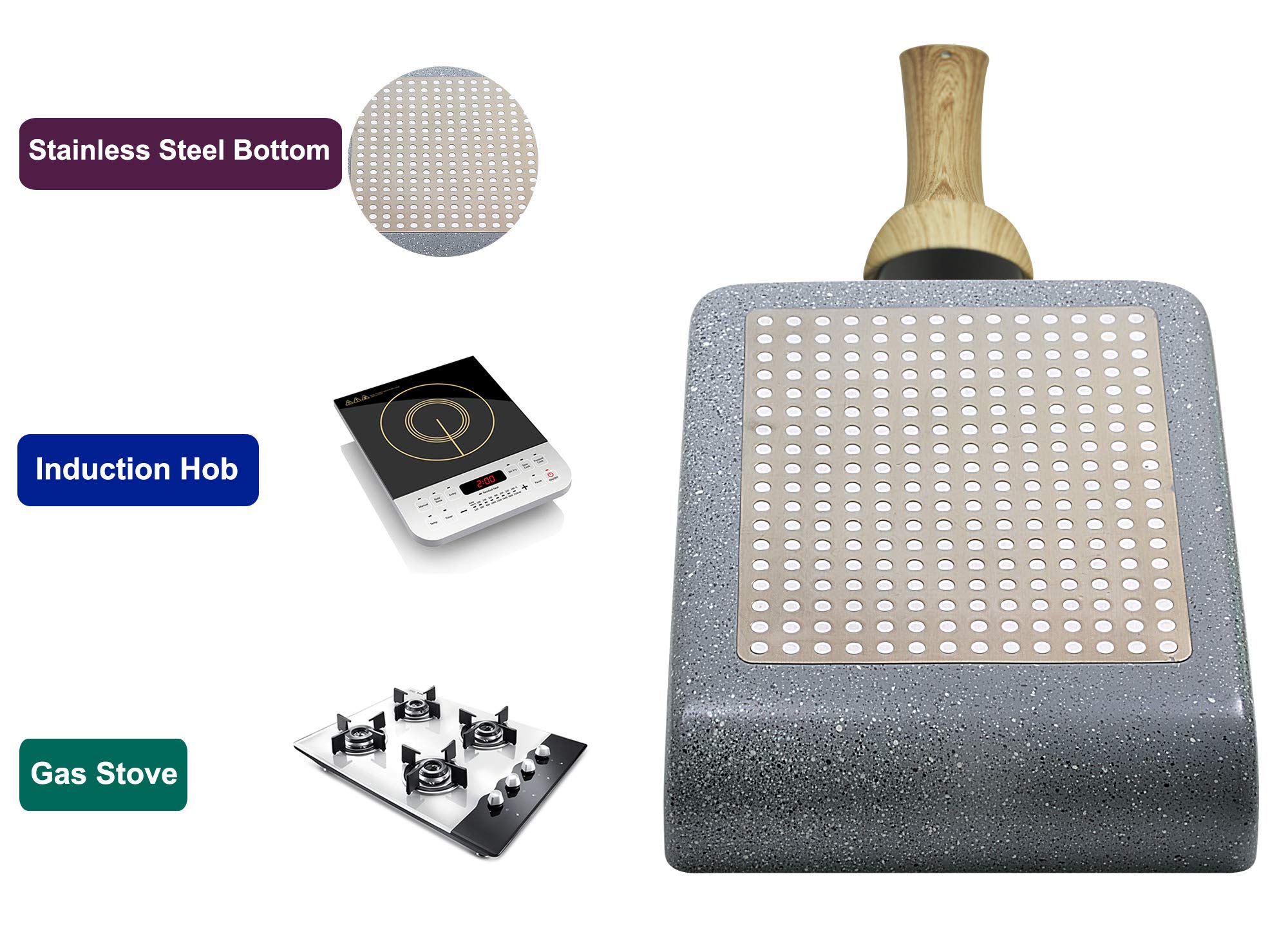 IBBM Tamagoyaki Omelette Pan - Non-Stick Aluminum Mini Frying Pan, Gray, Rectangle - Perfect for Cooking Japanese Eggs