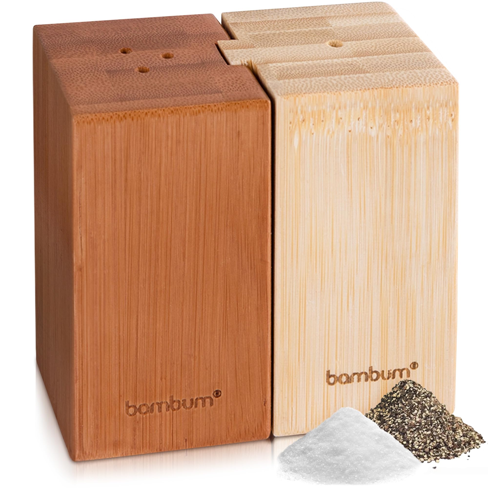 Bambum Pozole Cute Wood Salt And Pepper Shakers - Natural Bamboo, Modern Farmhouse Decor, Ideal For Home, Weddings And Restauran