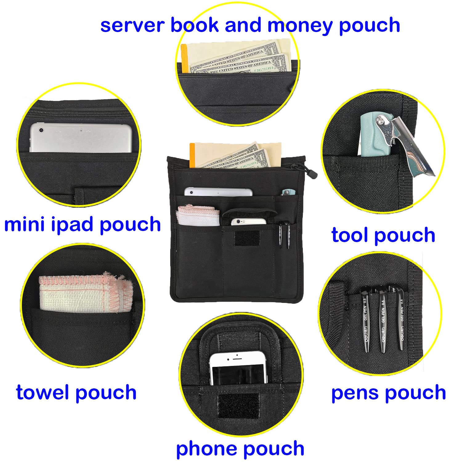 Newganbo Waitress Apron Server Aprons Serving Aprons For Waitresses Cute Reusable Restaurant Teacher Money Pouch With Adjustable