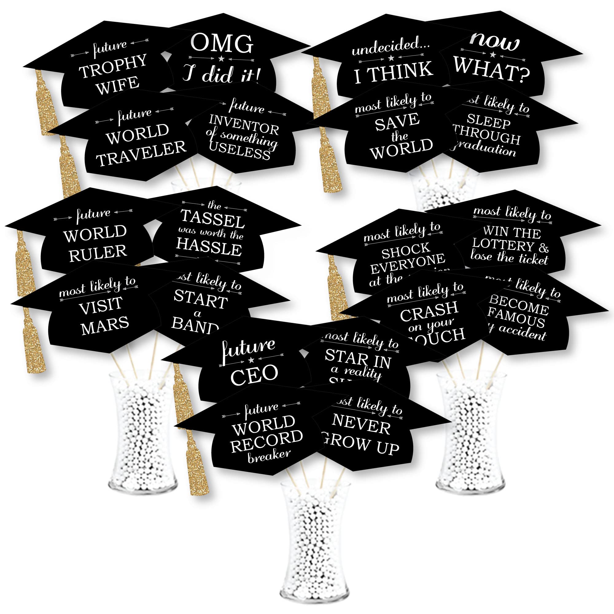 Hilarious Graduation Caps - Gold - Graduation Photo Booth Prop Kit - 20 Count