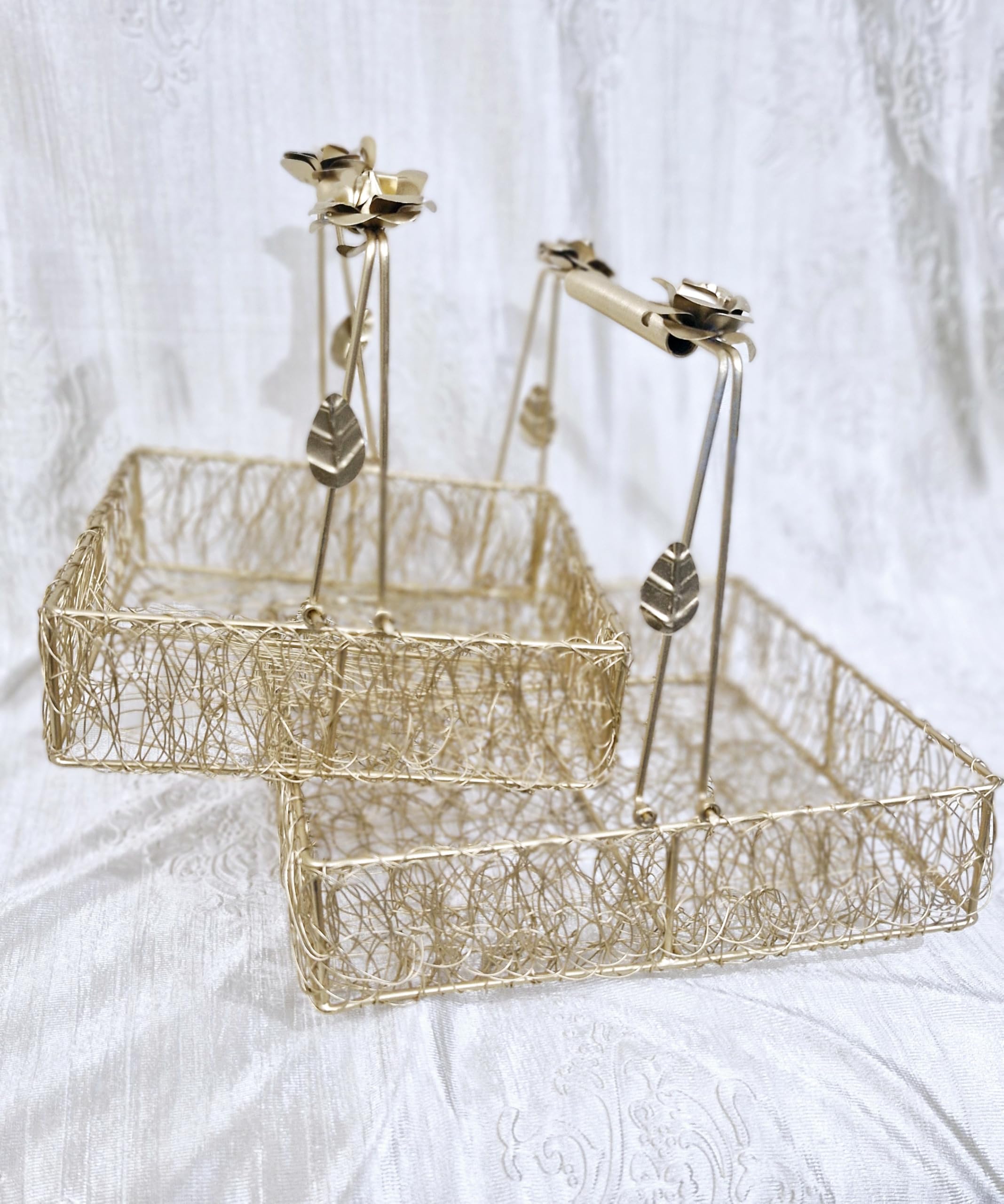 Metal Meshwire Square Hamper Shagun Basket/Tray Platter For Packing & Serving Fruits, Sweets & Gifts (810 Inch)