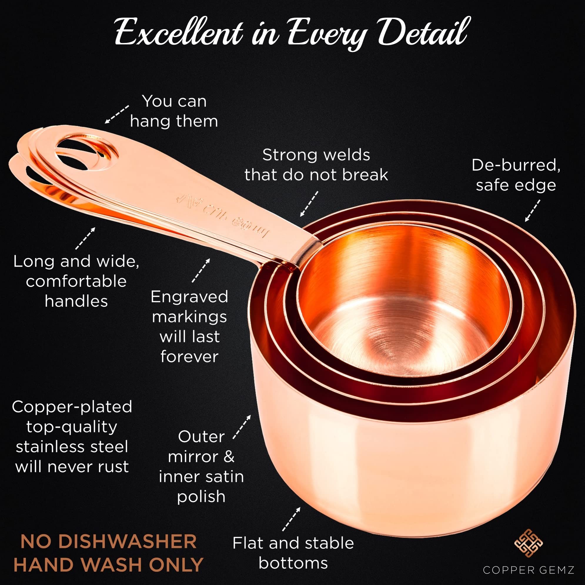 Simpler Life Copper Measuring Cups and Spoons Set of 9 - Luxurious Gift Packaging for 7th Anniversary, Rose Gold Stainless Steel
