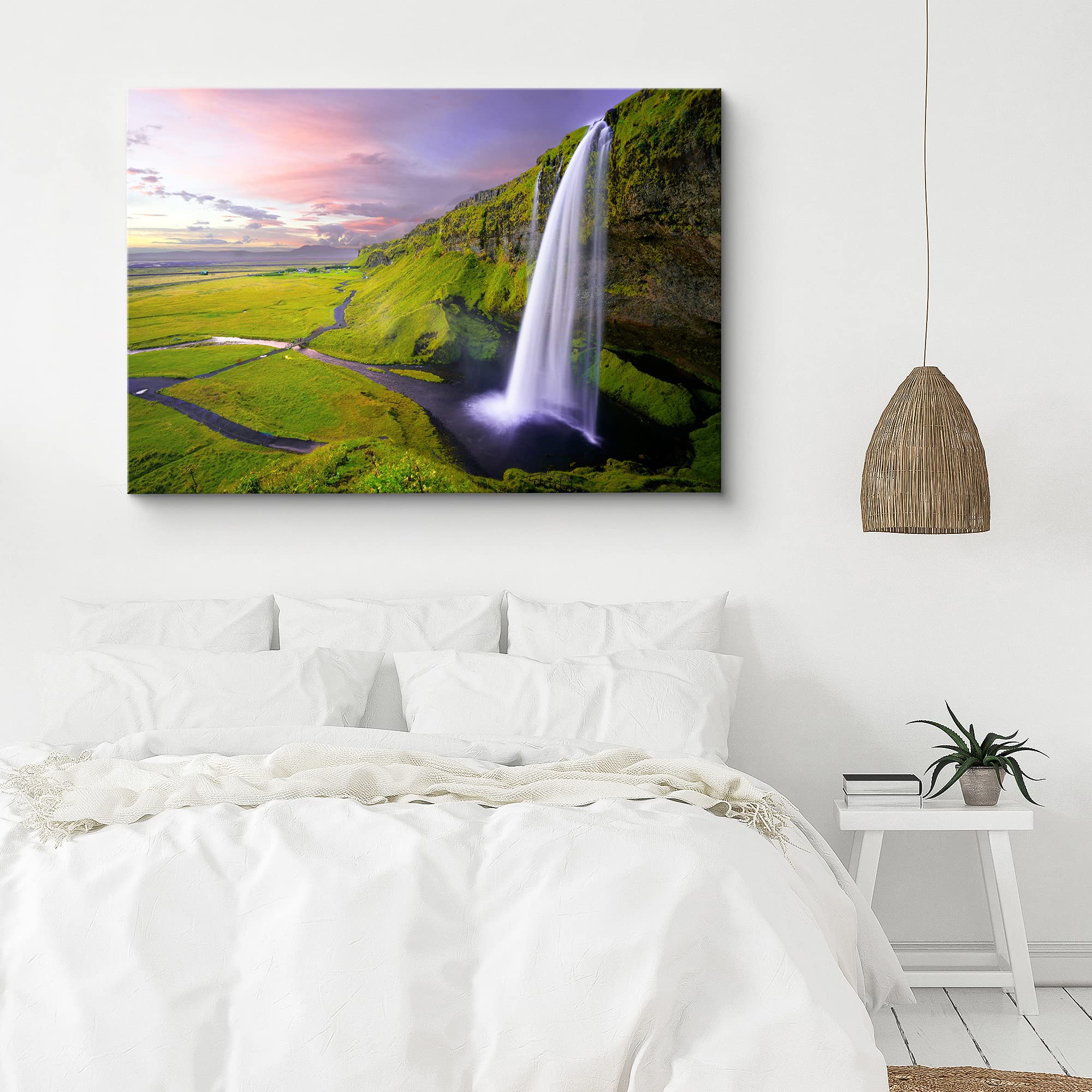 Signford Canvas Print Wall Art Icelandic Fjord Waterfall Nature Wilderness Photography Realism Rustic Landscape Colorful Multico