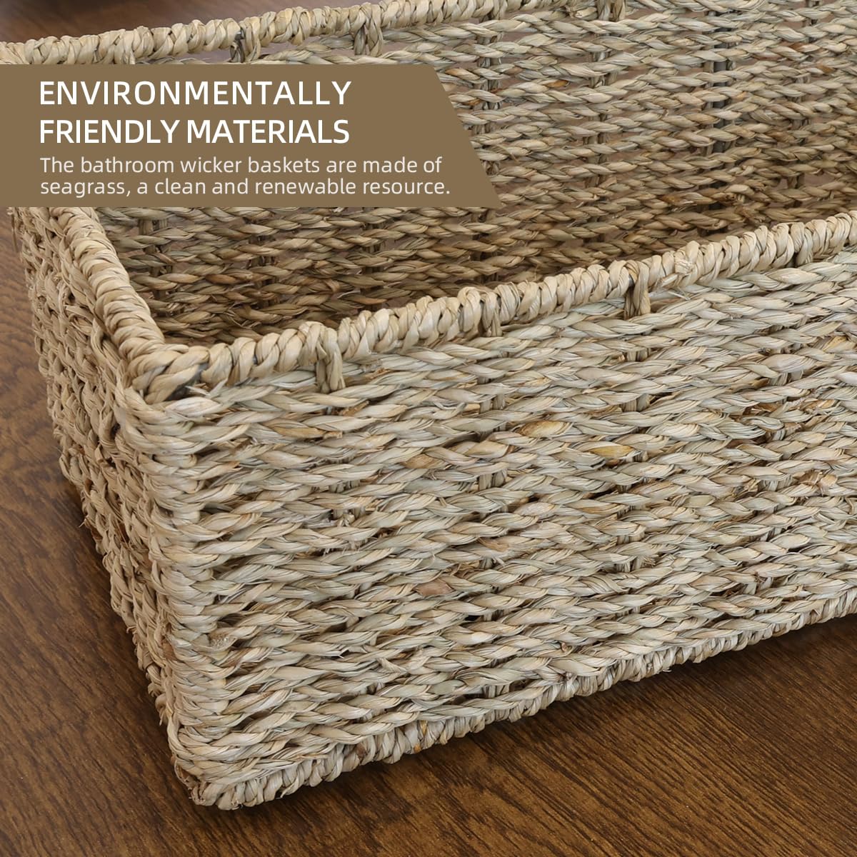 Weavelyrics [2-Pack] Seagrass Storage Baskets, Rectangle Wicker Containers, Wicker Toilet Basket Tank Topper, Handwoven Natural