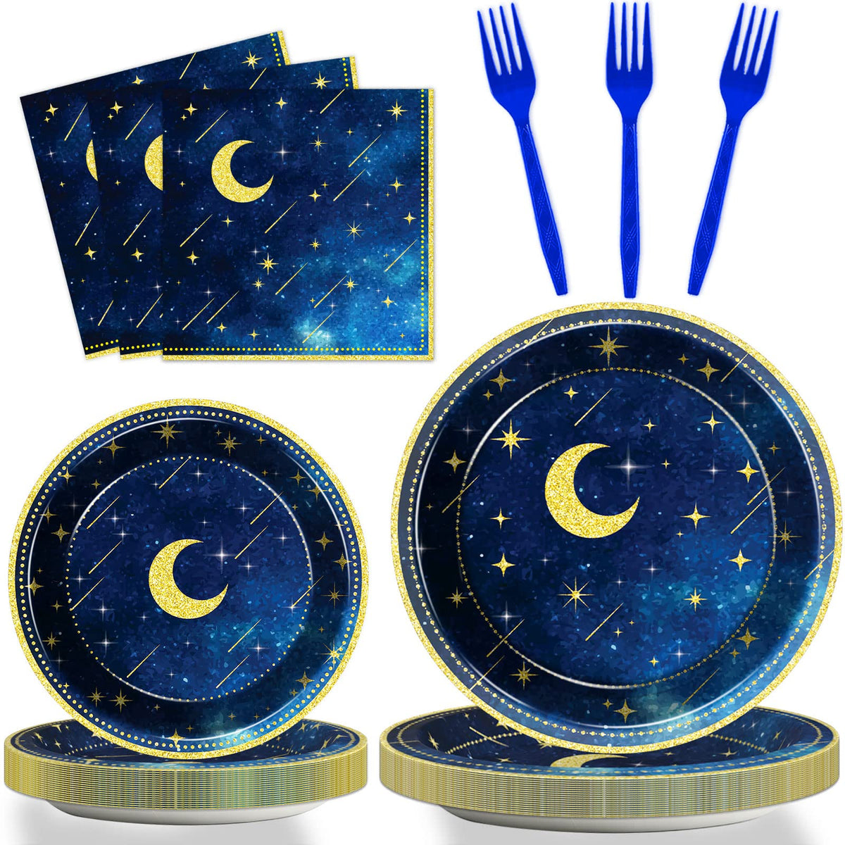 96 Pcs Starry Night Plates And Napkins Party Supplies Sweet Theme Tableware Set Galaxy Party Decorations Favors For Outer Space