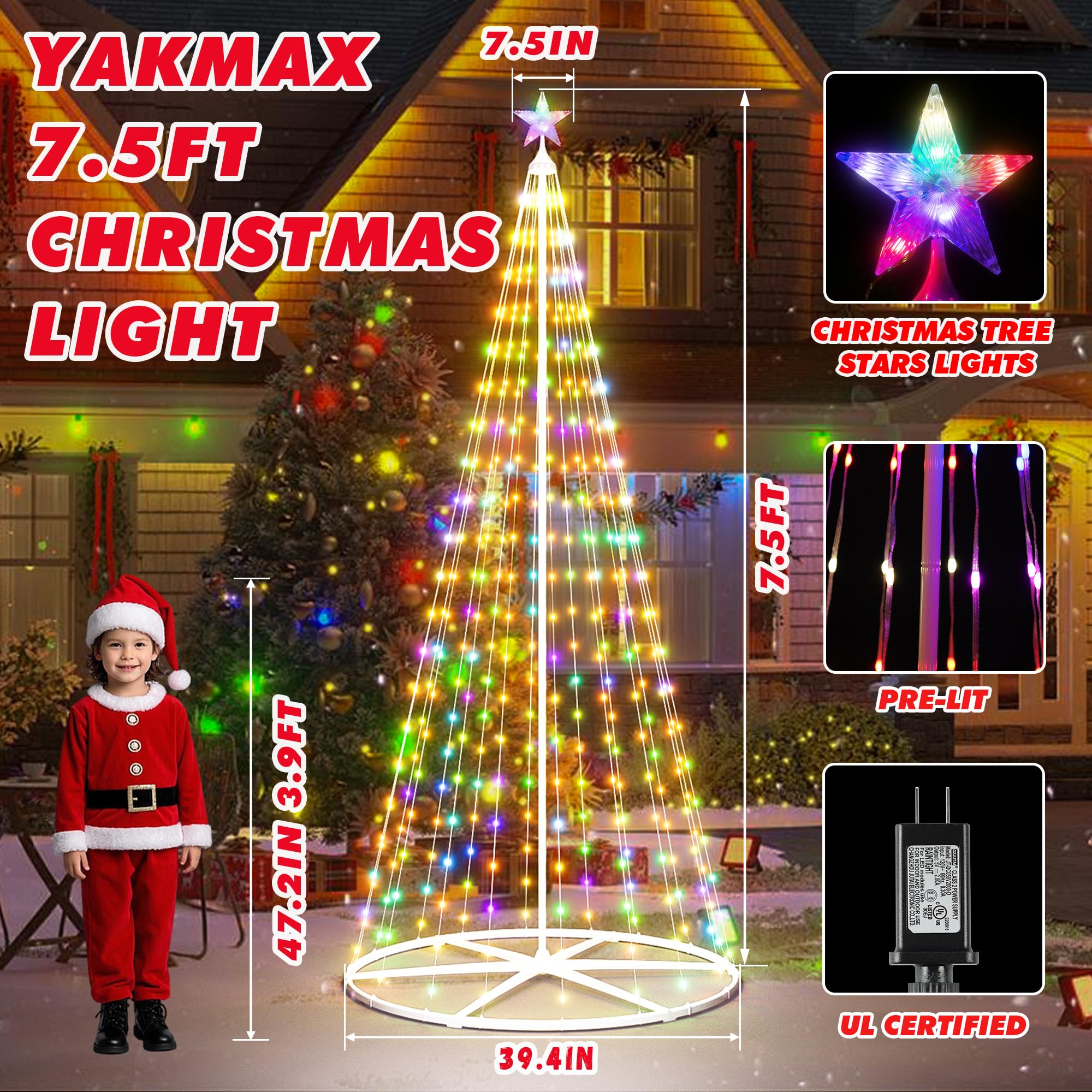 Yakmax 3-Pack Smart Outdoor Lighted Christmas Trees, LED Color Changing, Remote & APP Control, Multicolor, Model SDS-150-F