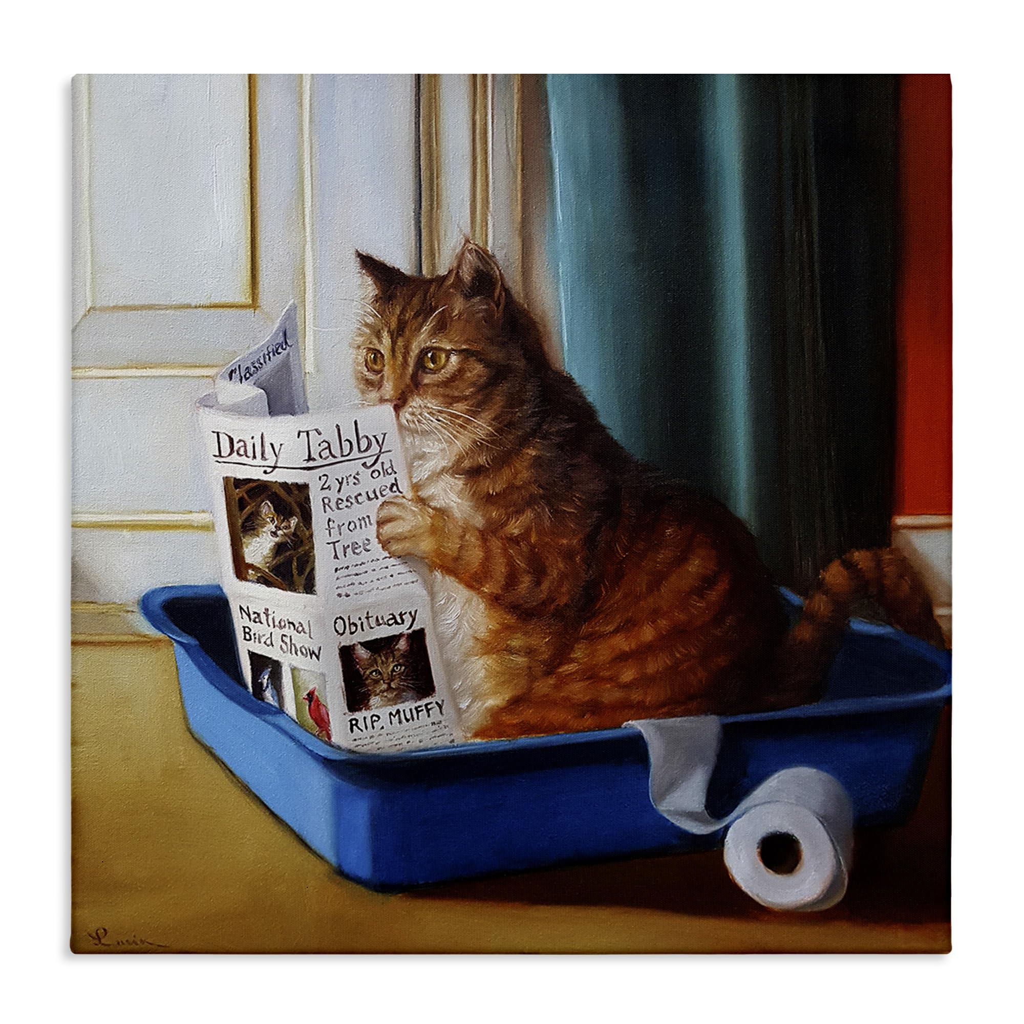 Stupell Industries Litter Box Reading Funny Cat Pet Painting, Design By Lucia Heffernan Black Framed Wall Art, 36 X 36, Multi-Co